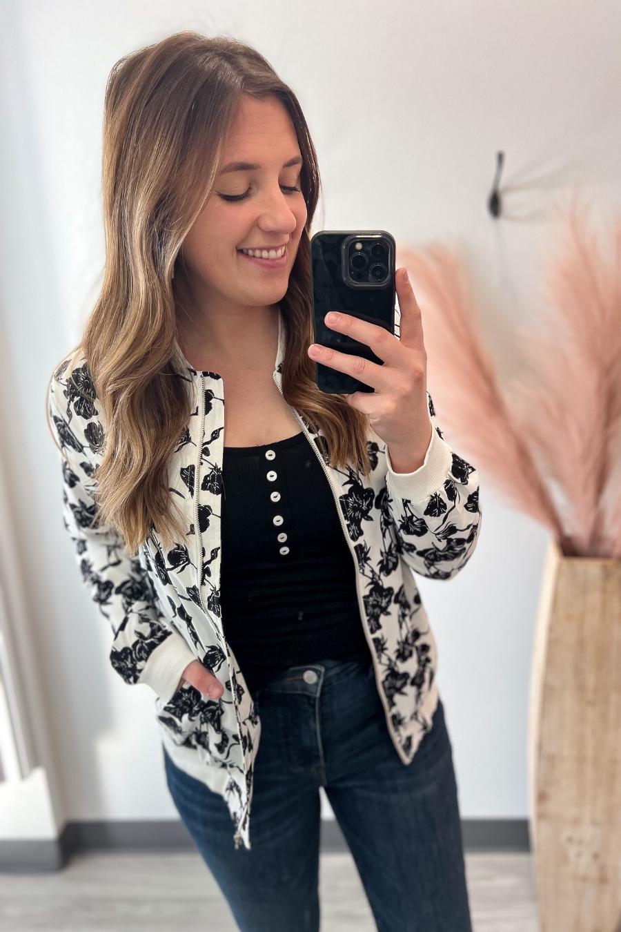 Ampersand Black Floral Bomber Jacket