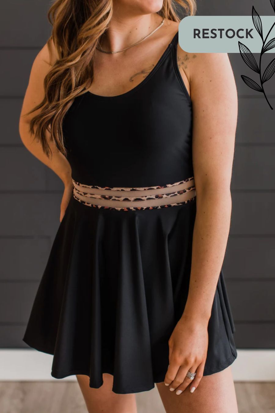 Black & Leopard Swim Dress
