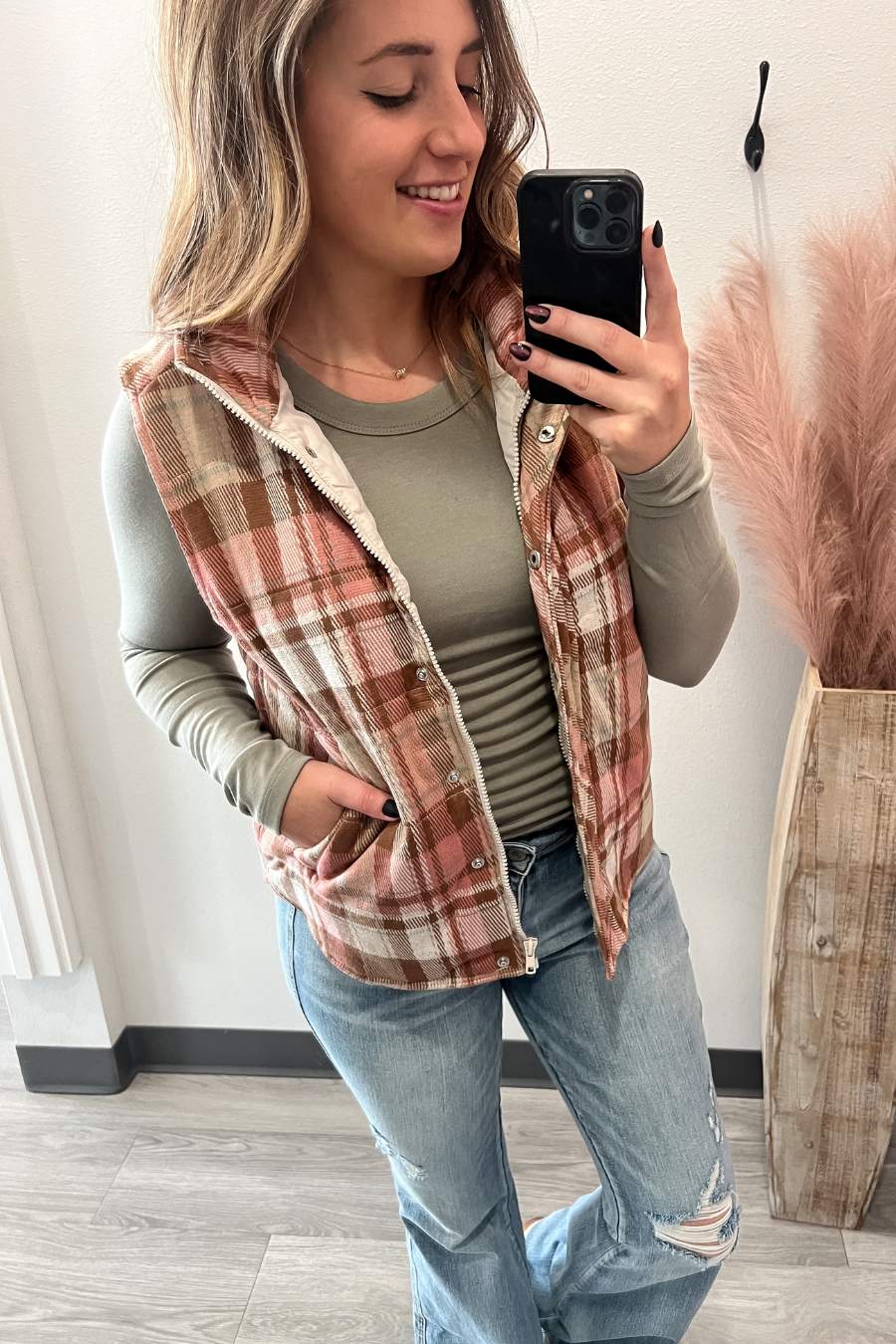 Blush Plaid Vest