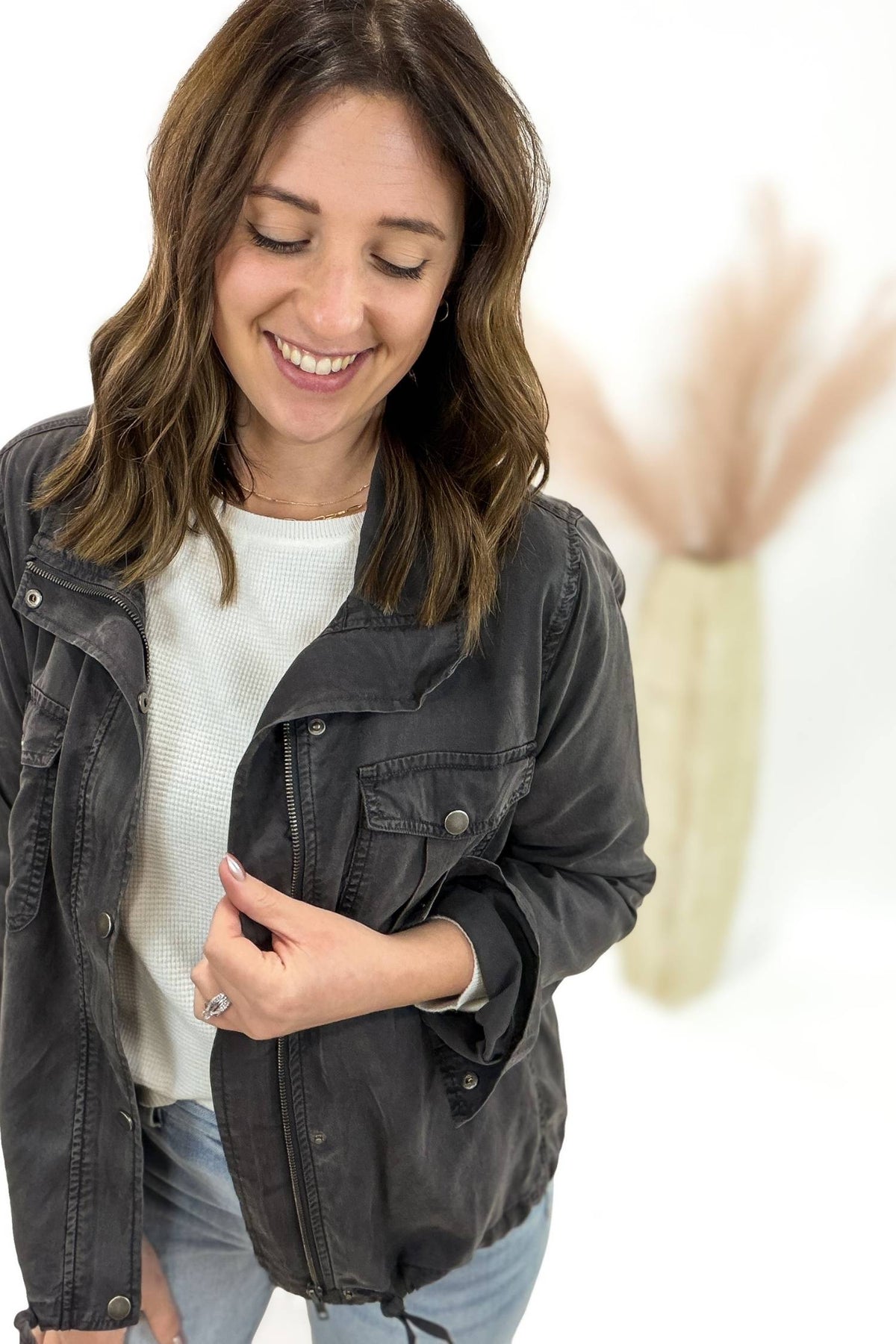 Charcoal Tencel Utility Jacket