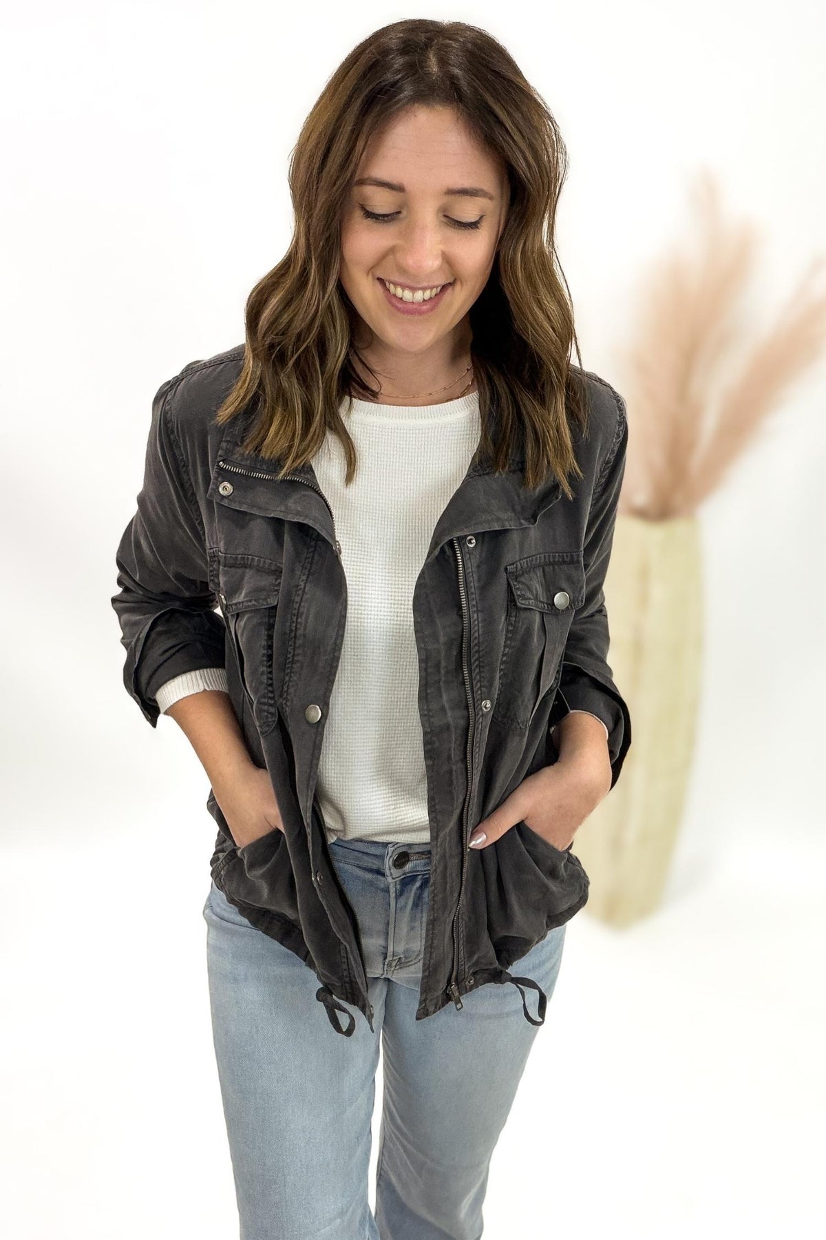 Charcoal Tencel Utility Jacket