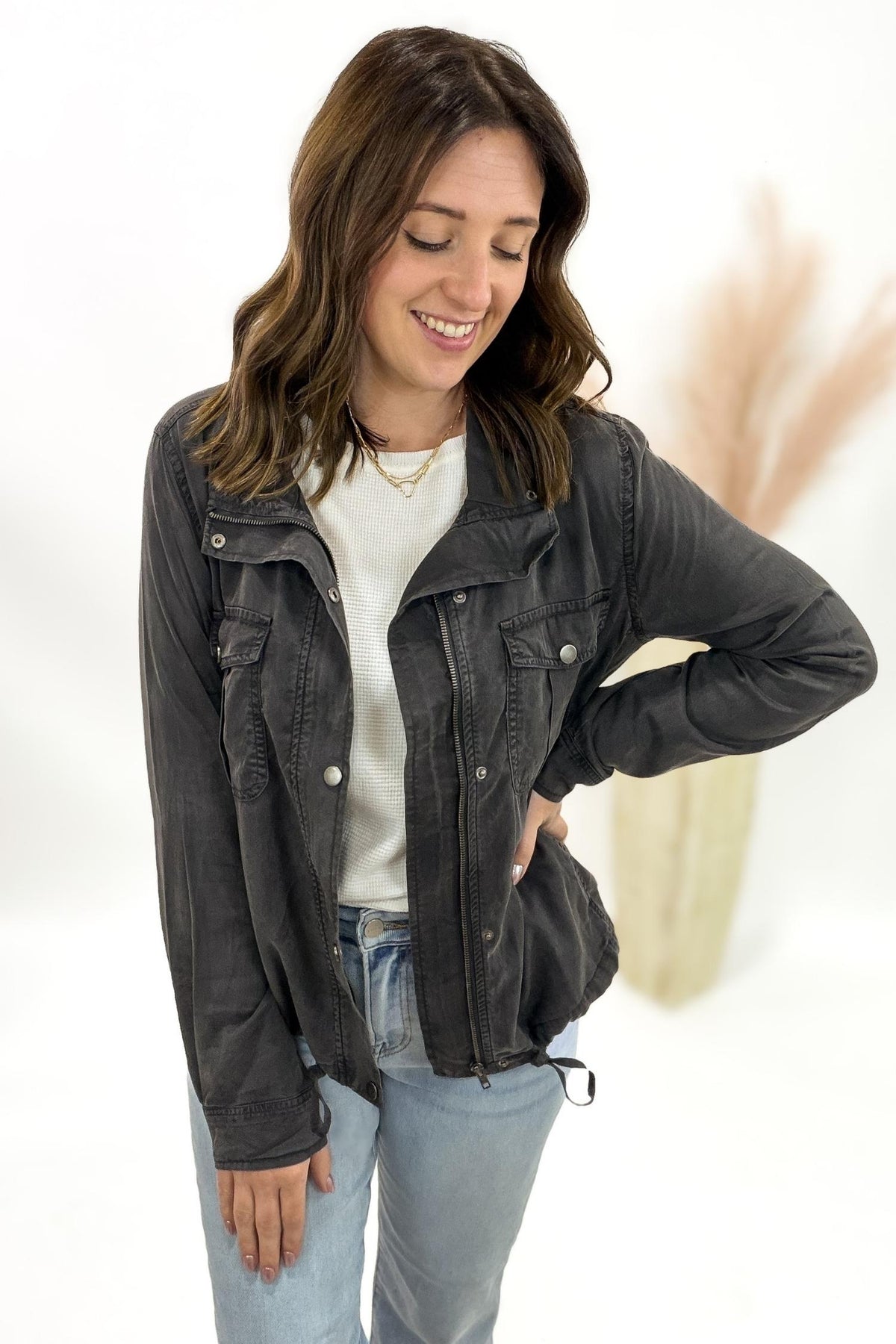 Charcoal Tencel Utility Jacket