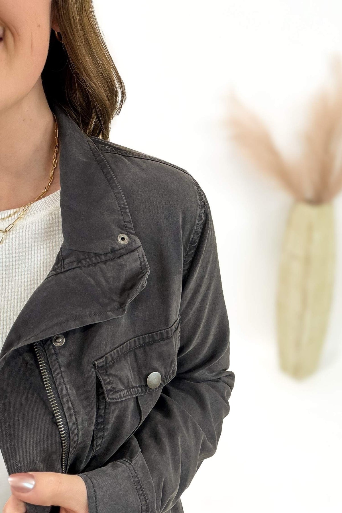 Charcoal Tencel Utility Jacket