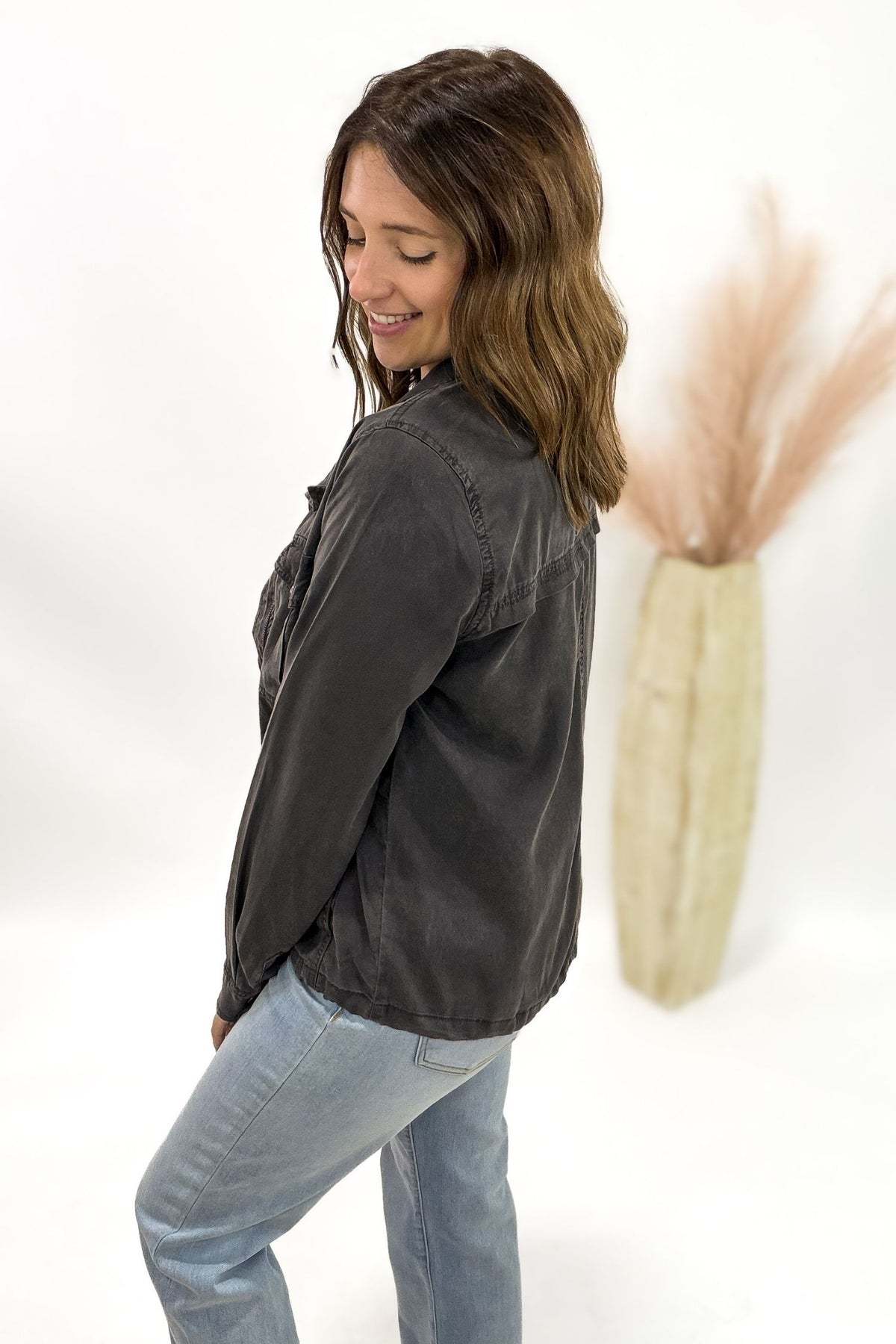 Charcoal Tencel Utility Jacket