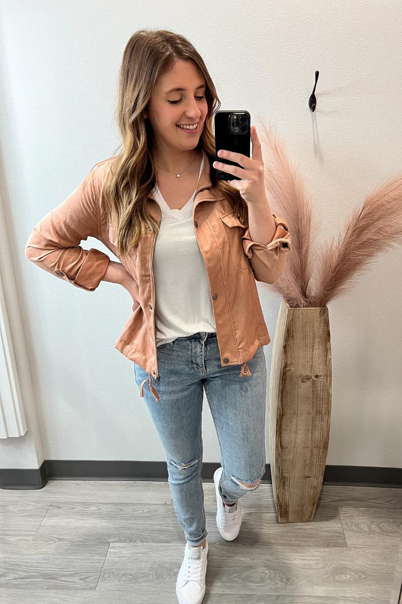 Cropped Utility Jacket- Dusty Apricot