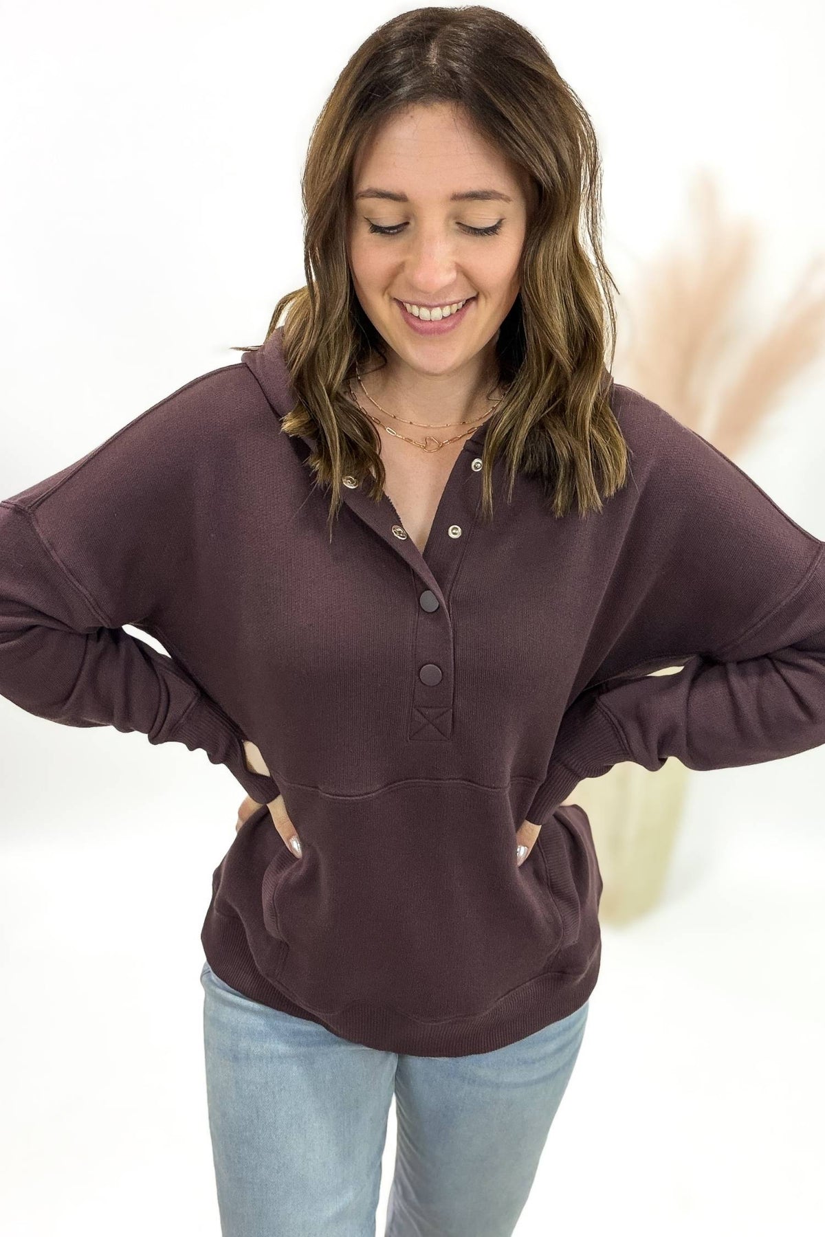 Dark Plum Snap Button Pullover