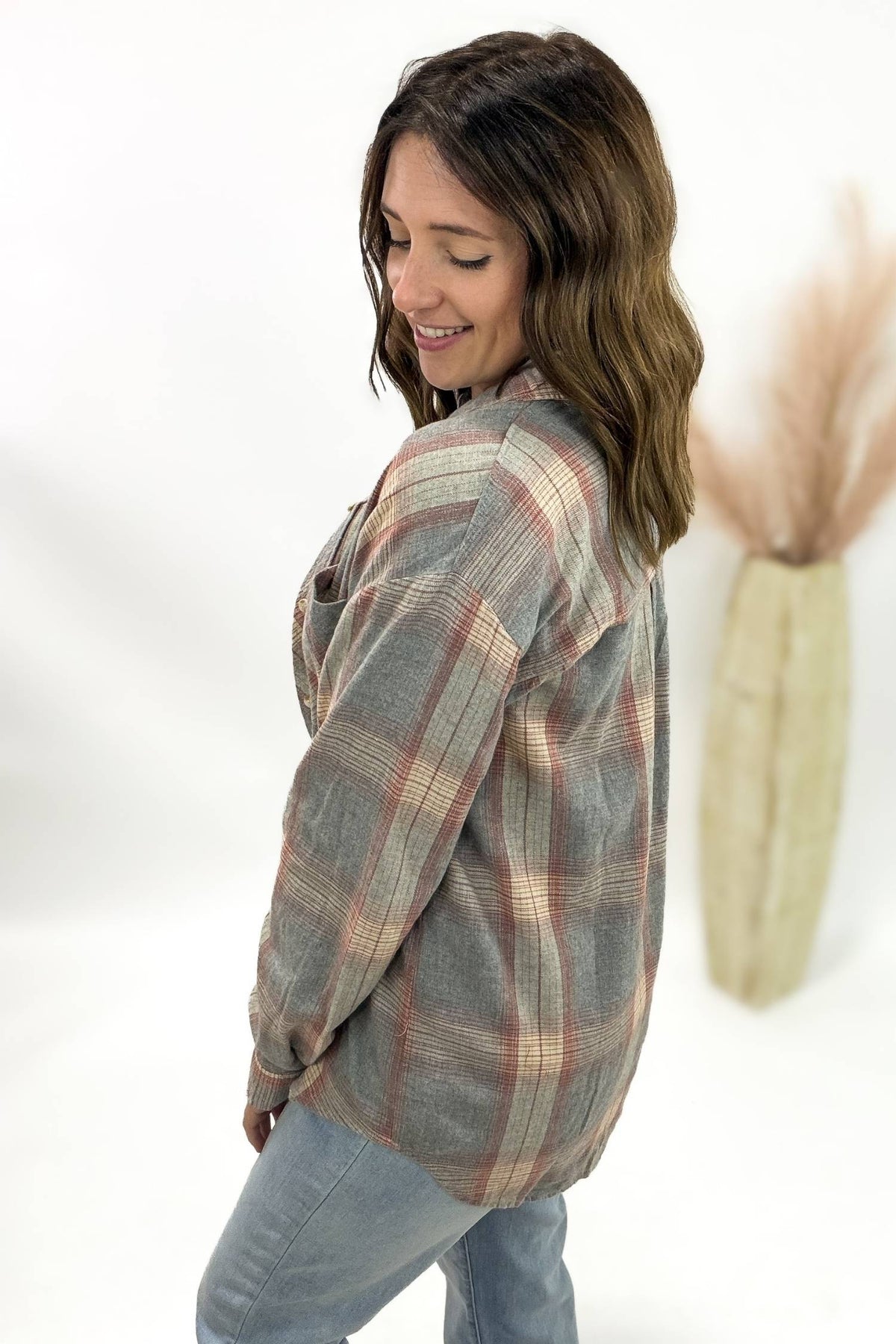 Dusty Coral Plaid Button Up
