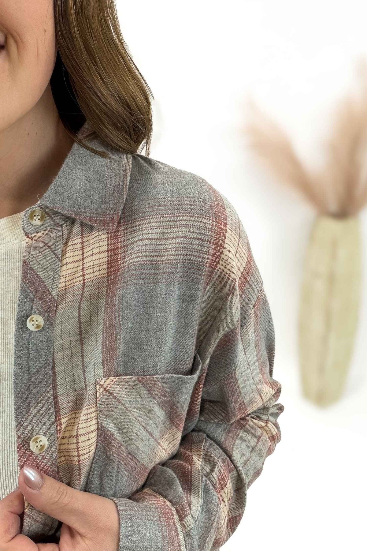 Dusty Coral Plaid Button Up