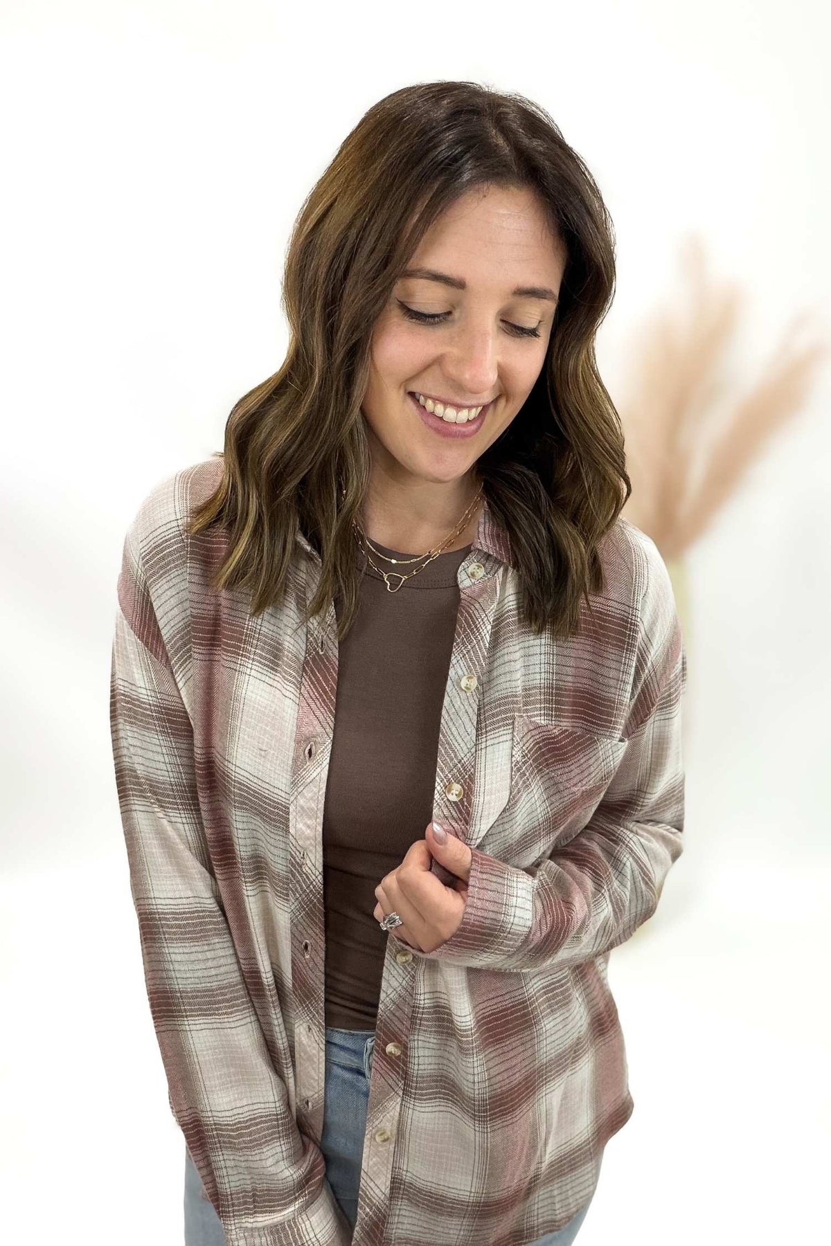 Dusty Pink Classic Plaid Button Up