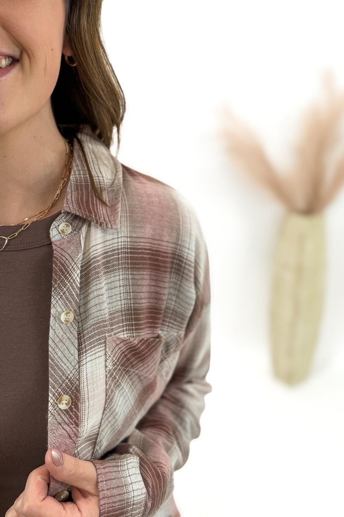 Dusty Pink Classic Plaid Button Up