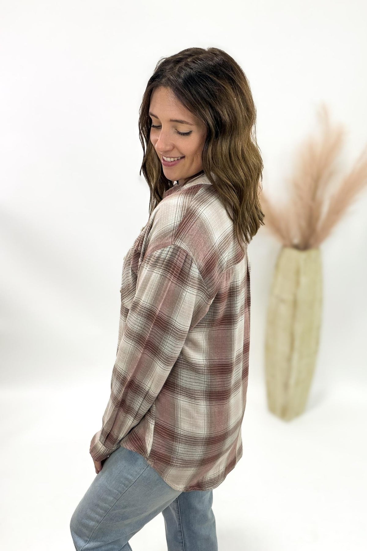 Dusty Pink Classic Plaid Button Up