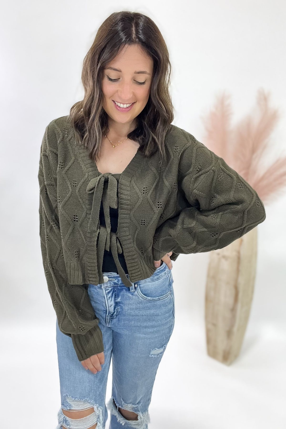 Knotted Olive Knit Cardigan