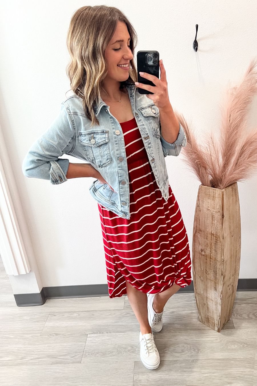 Red Striped Midi Dress Small
