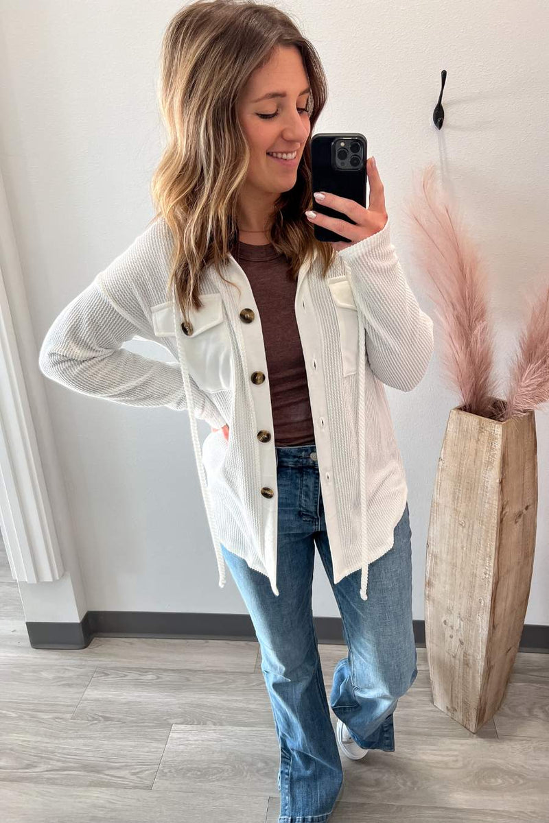 Ribbed Hoodie Jacket- Off White