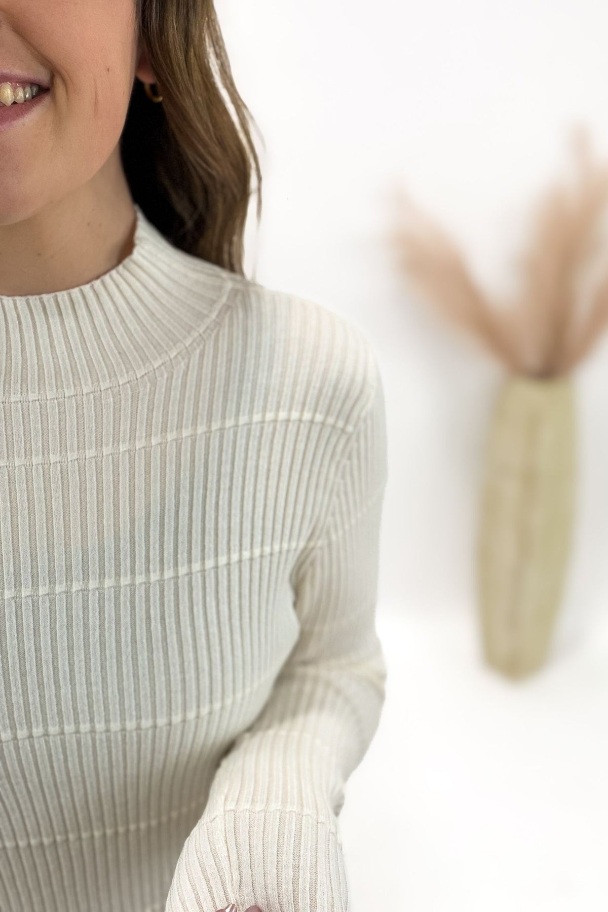Ribbed Mock Neck Ivory Sweater