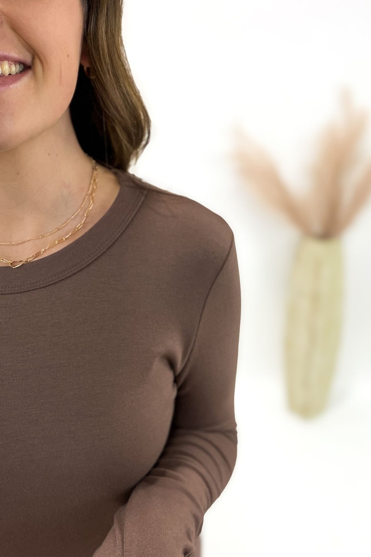 Round Neck Soft Knit Long Sleeve- Brown