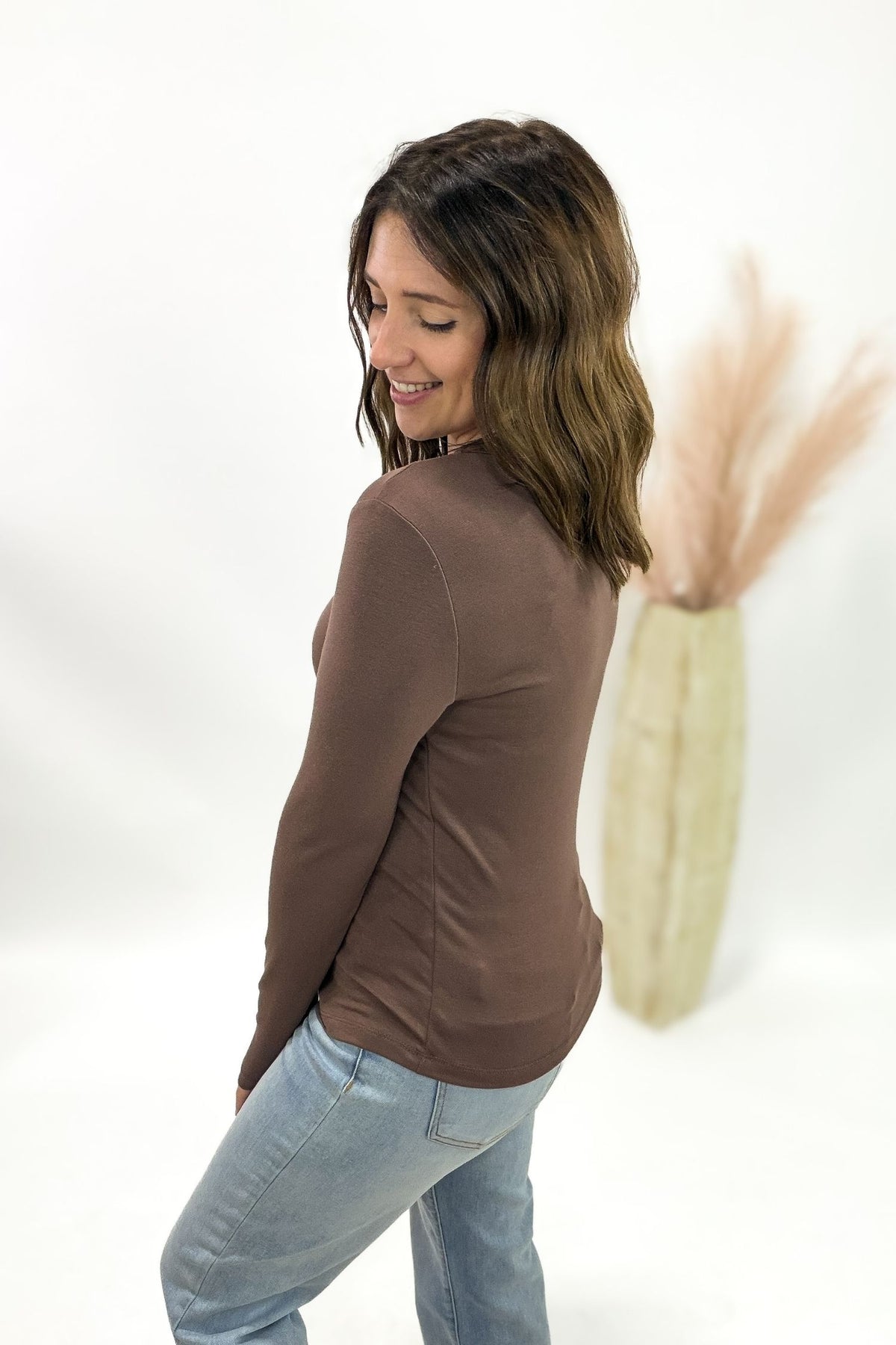 Round Neck Soft Knit Long Sleeve- Brown
