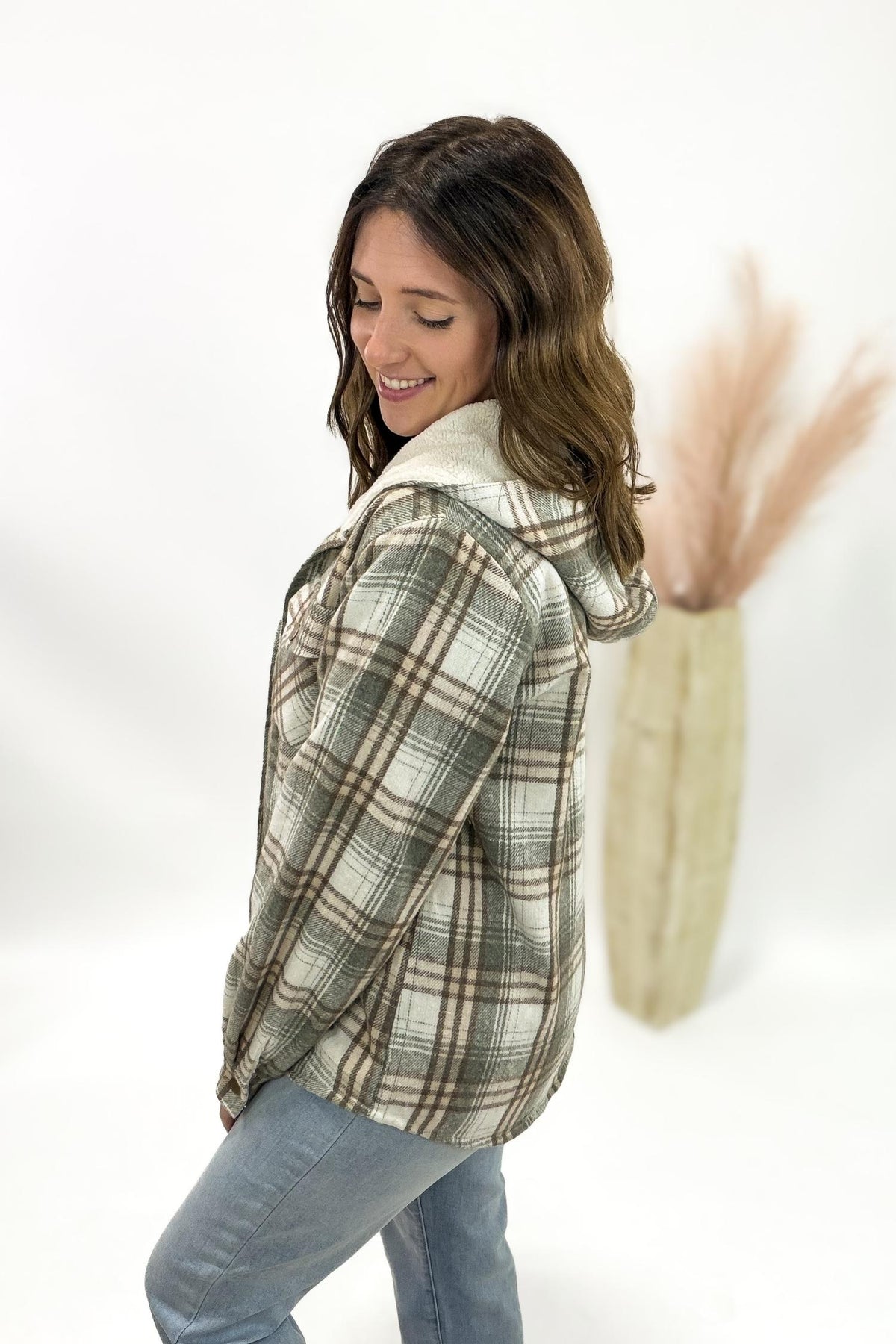 Sage Sherpa Lined Plaid Jacket
