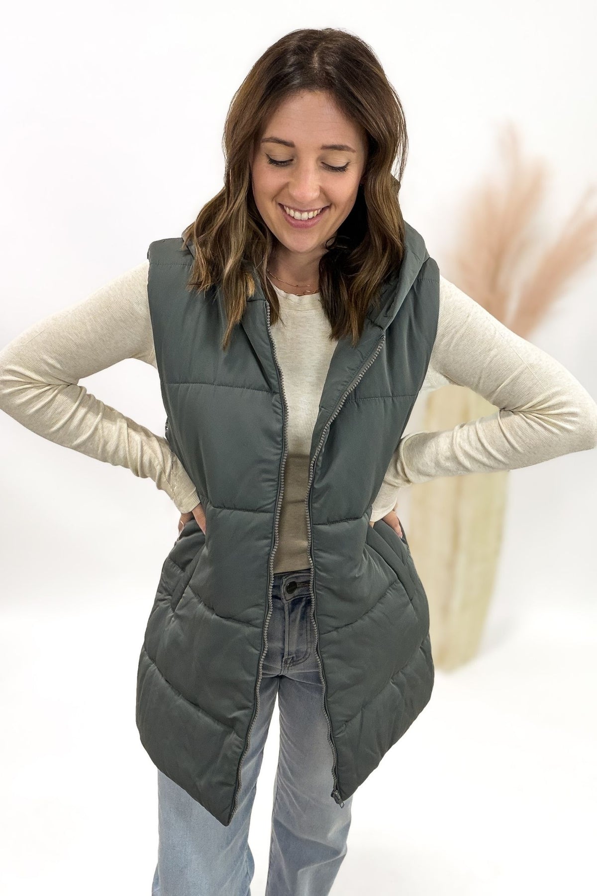 Slate Long Puffer Vest