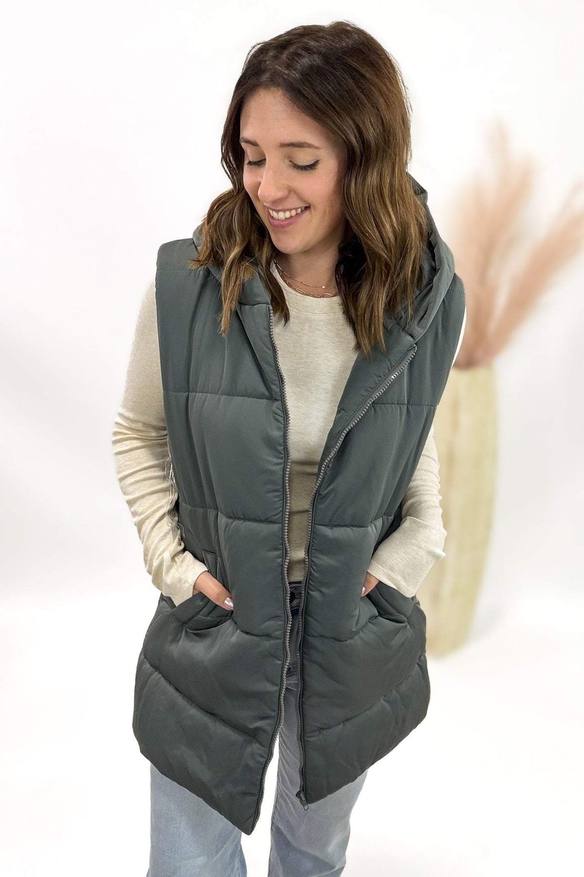 Slate Long Puffer Vest