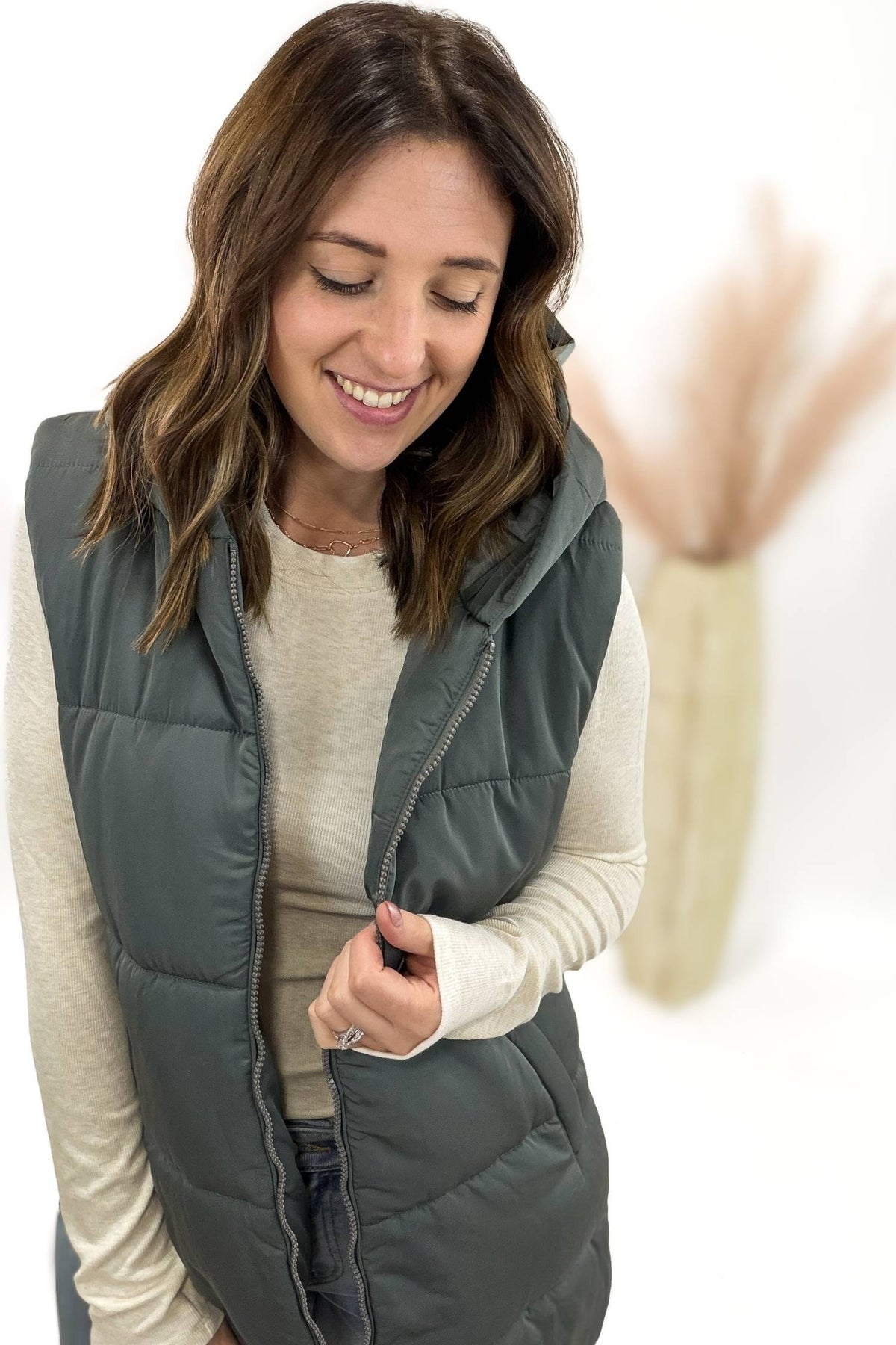 Slate Long Puffer Vest