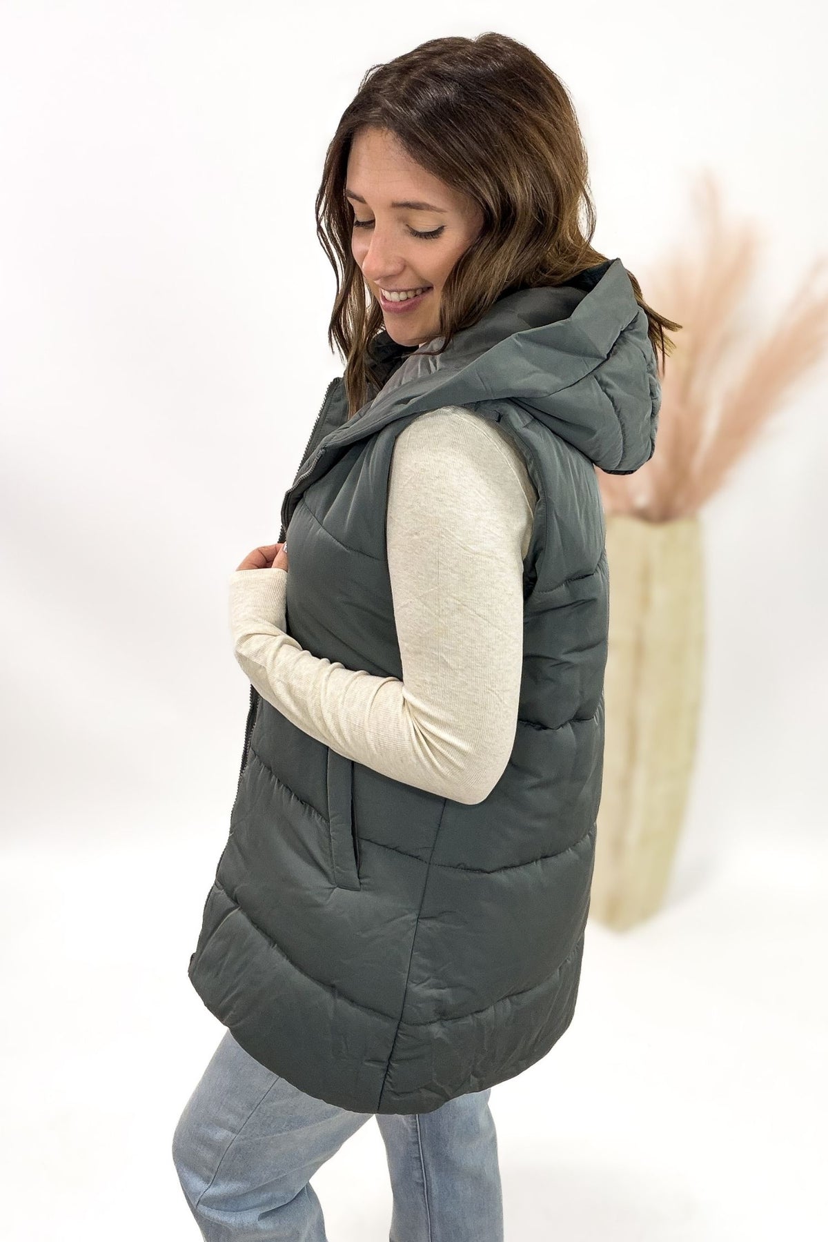 Slate Long Puffer Vest