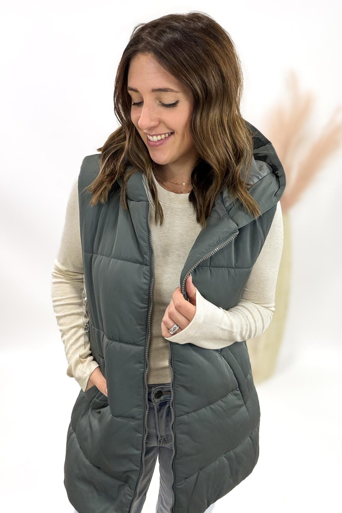 Slate Long Puffer Vest
