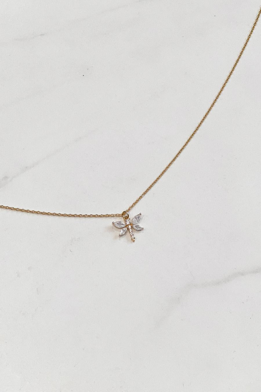 Stone Dragonfly Necklace- Gold