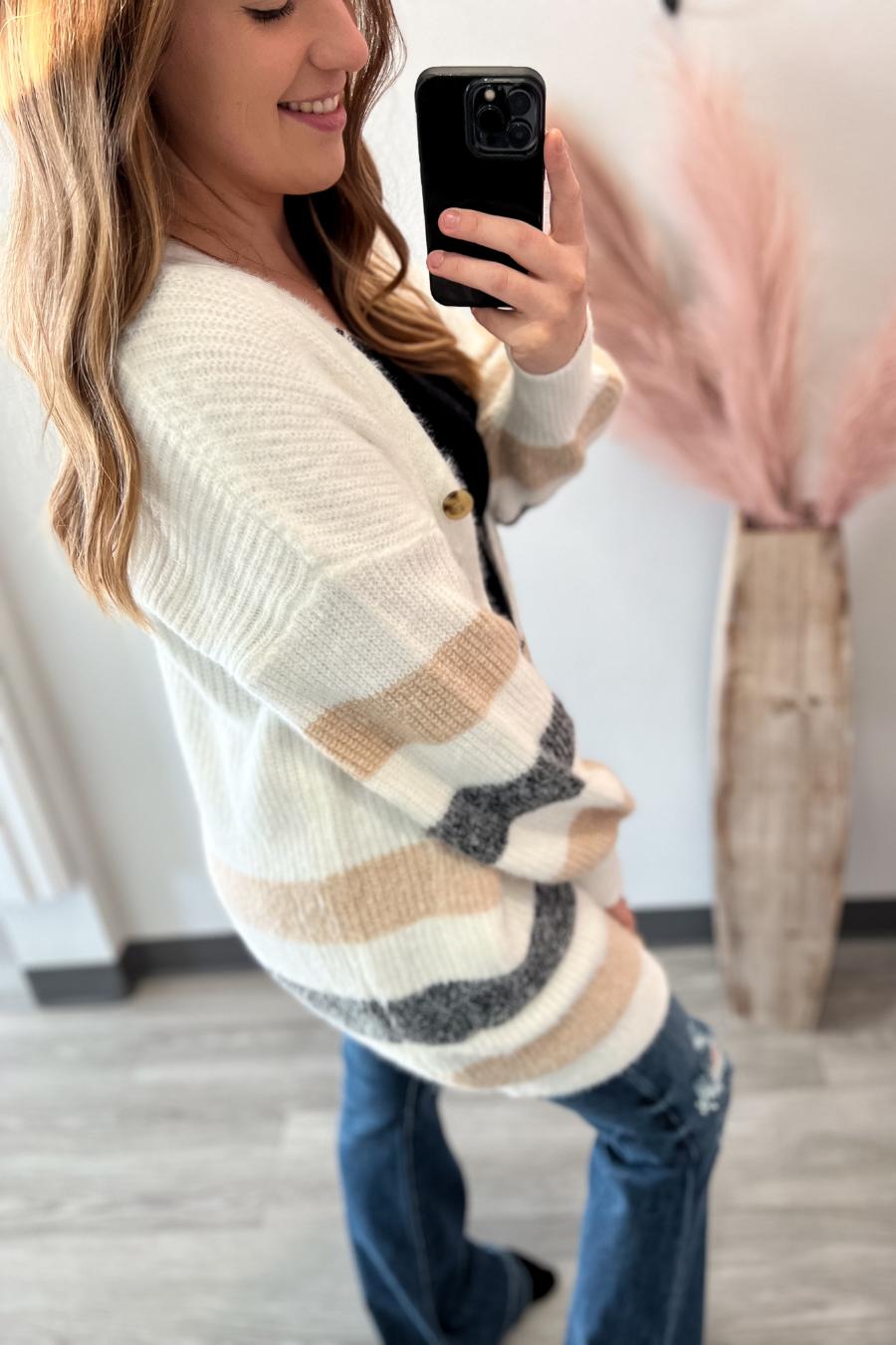 Striped Button Front Sweater Cardigan