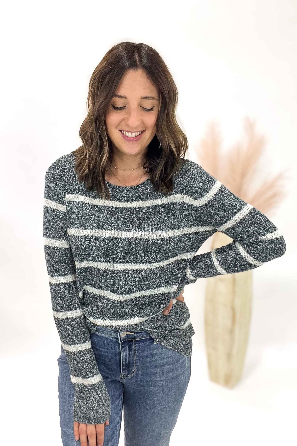 Teal Knit Striped Sweater