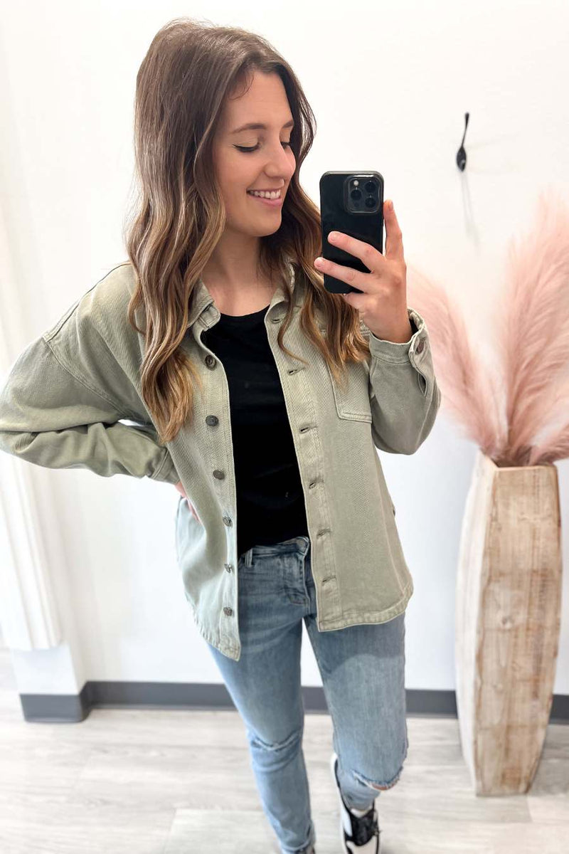 Washed Denim Jacket- Sage