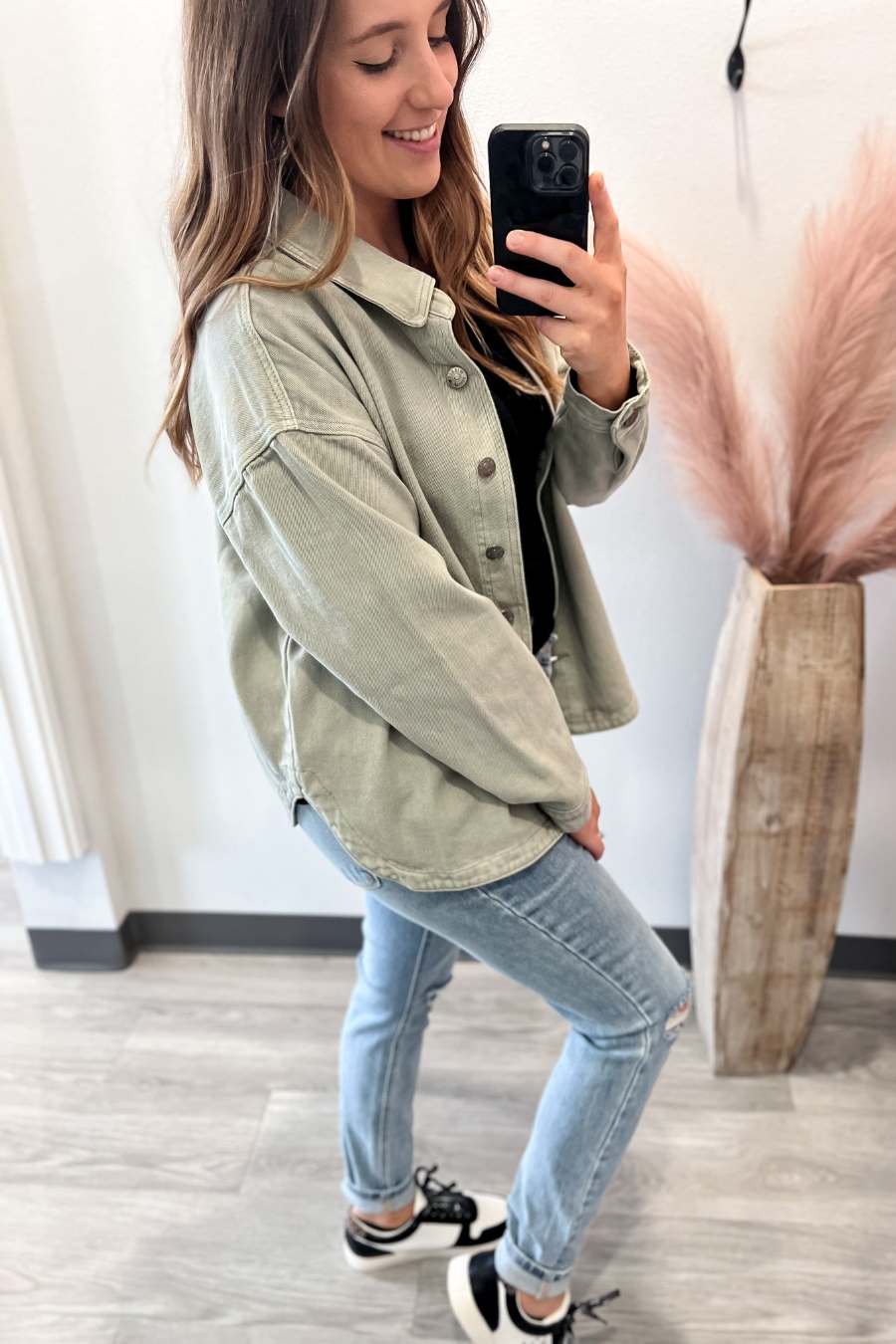 Washed Denim Jacket- Sage