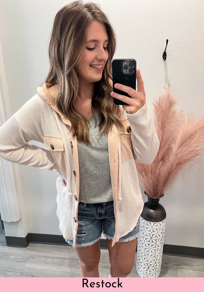 Ribbed Hoodie Jacket- Taupe - Lot21 Boutique