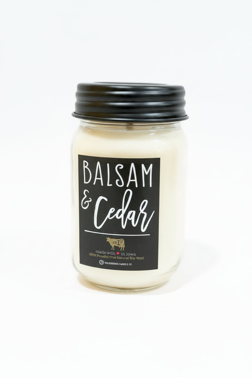 13 oz Mason Jar Christmas Candle: Balsam & Cedar