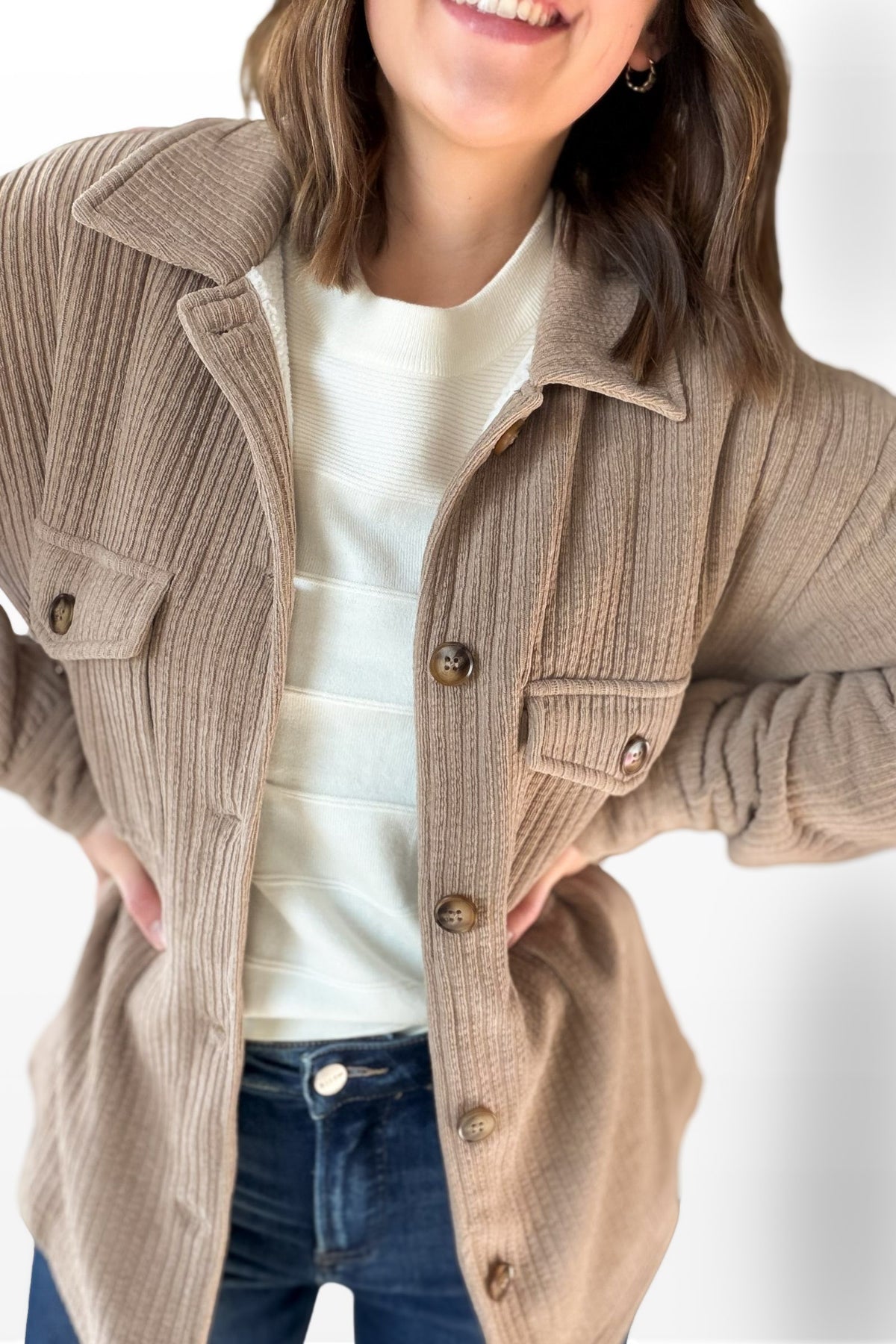 Taupe Corded Sherpa Lined Jacket