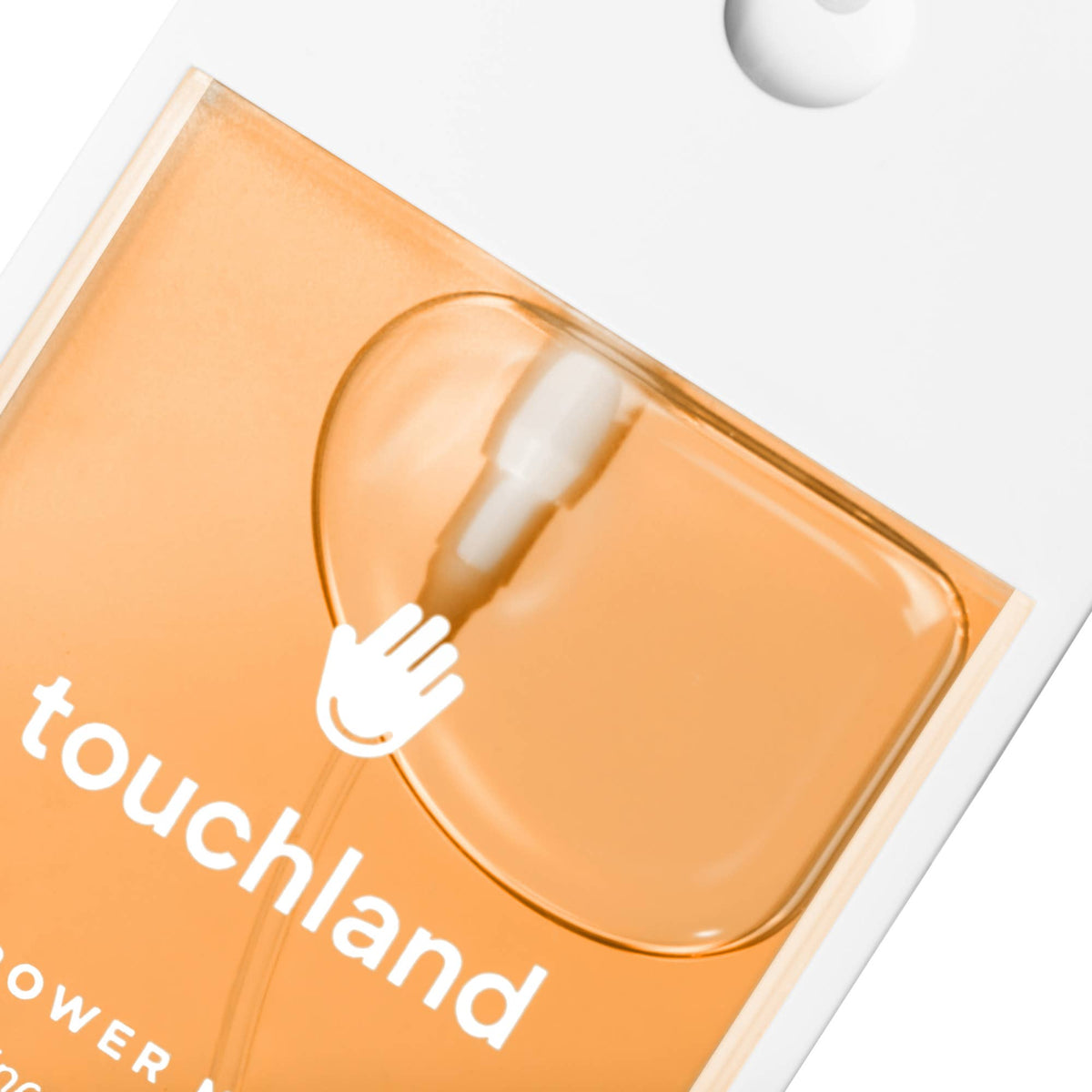Orange packaging with a white hand icon and 'touchland' text on a white background