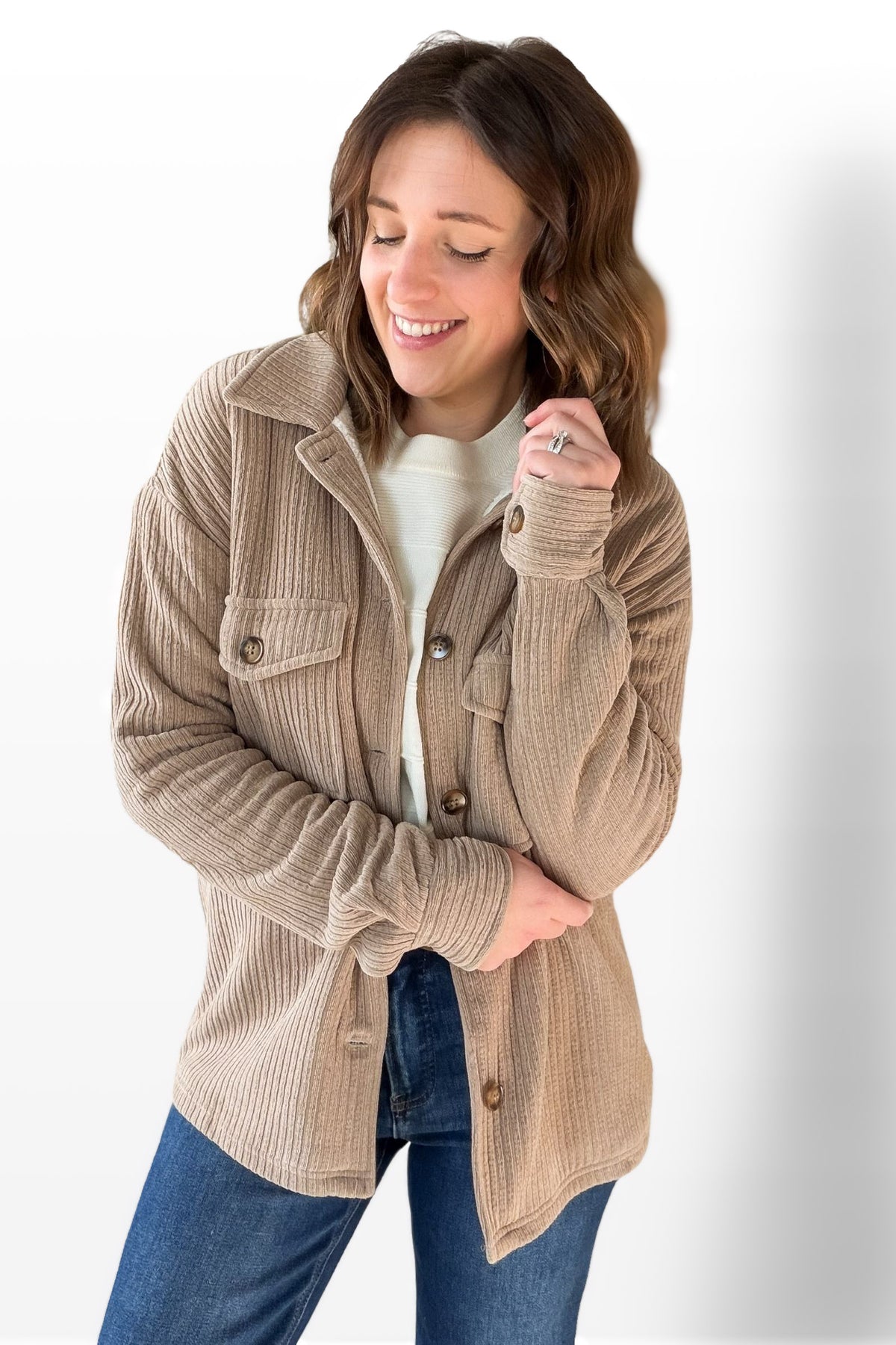 Taupe Corded Sherpa Lined Jacket