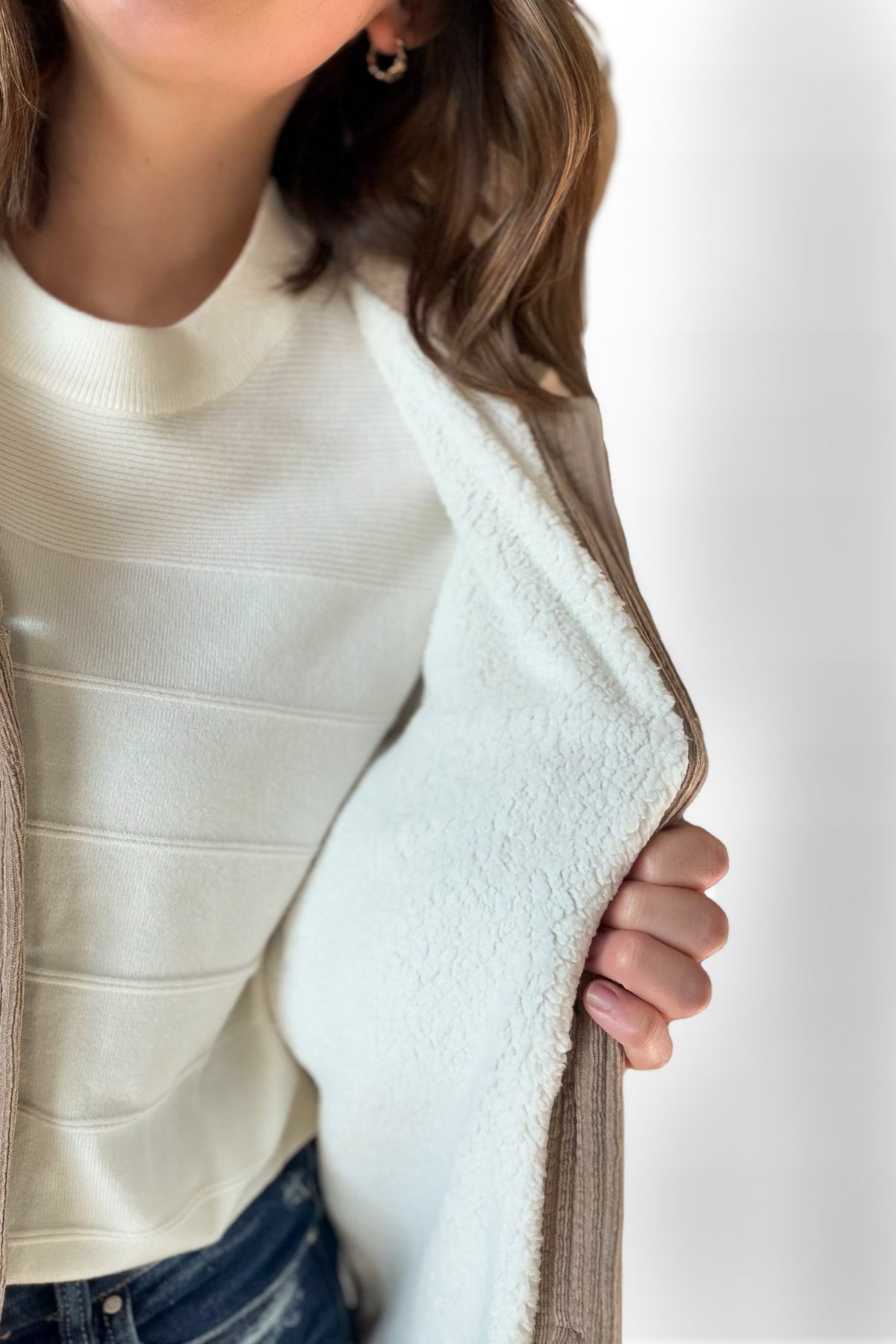 Taupe Corded Sherpa Lined Jacket