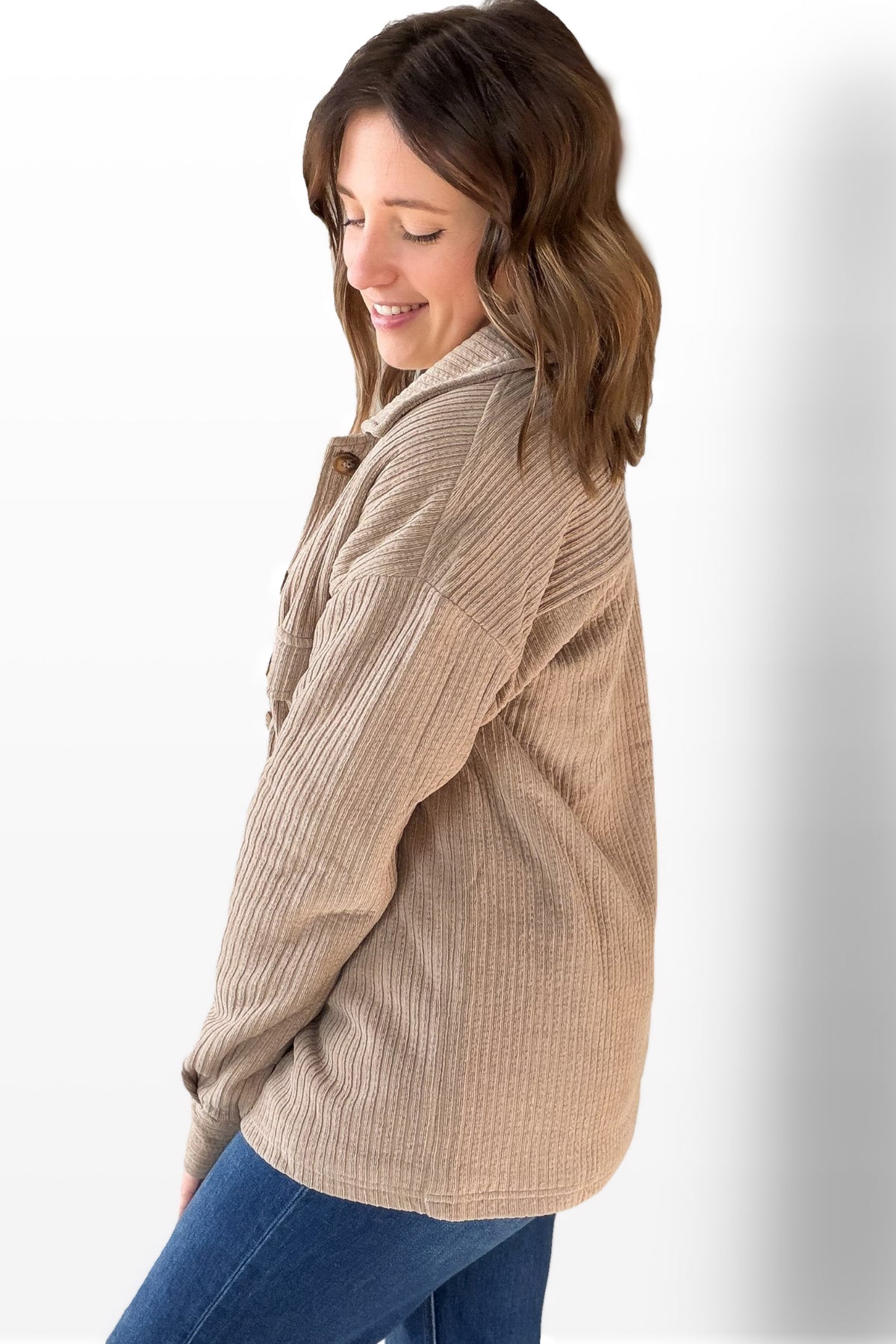 Taupe Corded Sherpa Lined Jacket