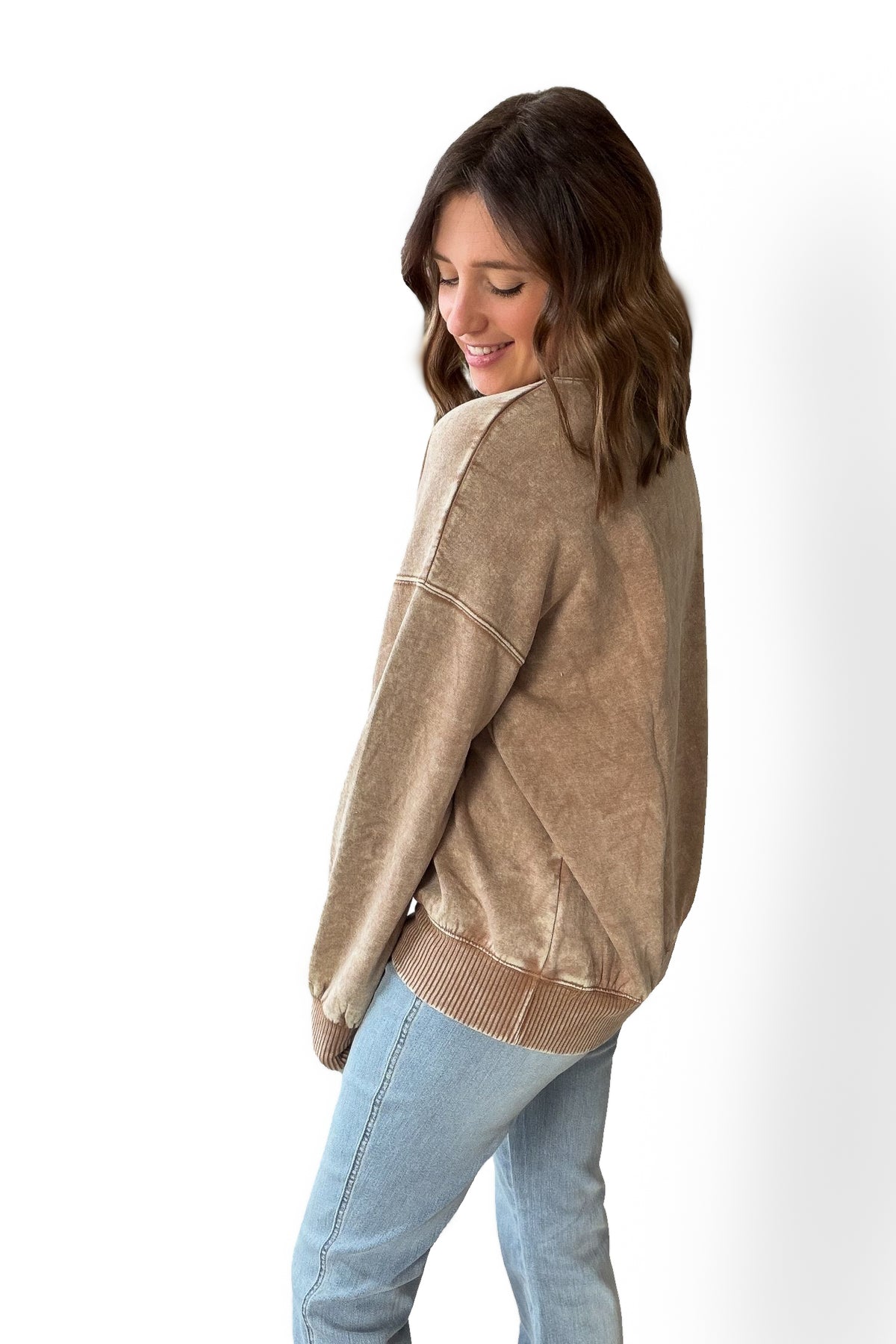 Acid Wash Fleece Pullover- Camel