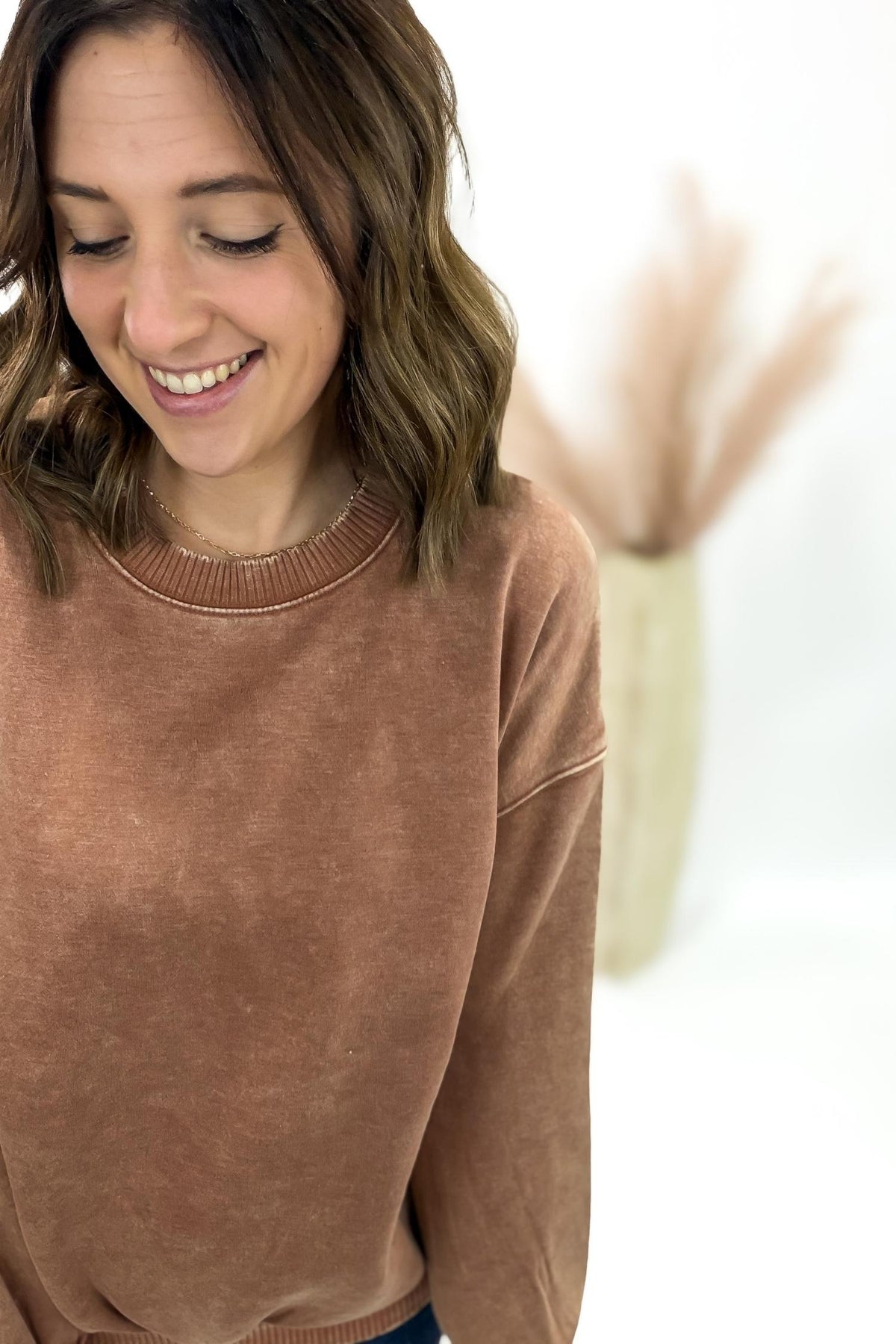 Acid Wash Fleece Pullover- Rust