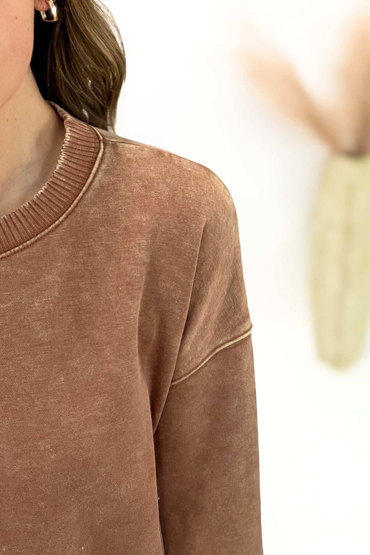 Acid Wash Fleece Pullover- Rust