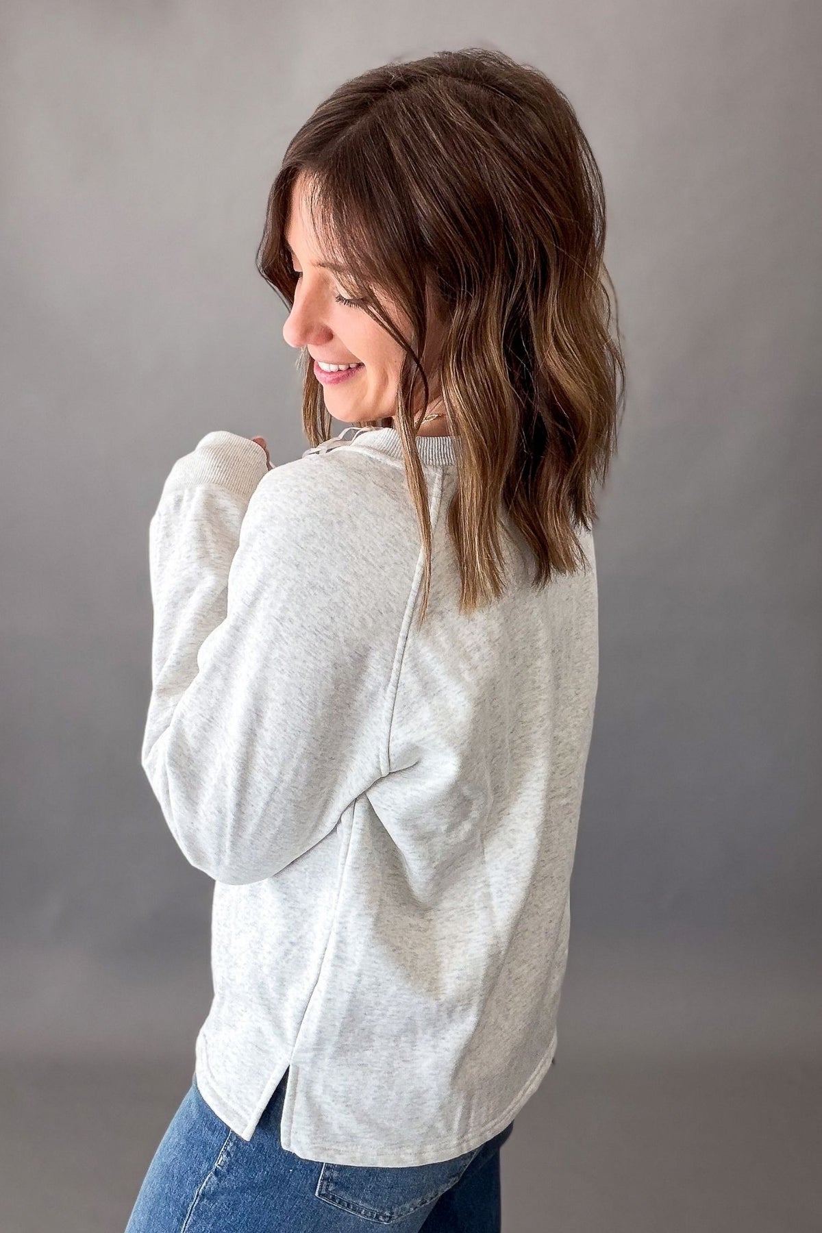 Ash Grey Snap Button French Terry Pullover
