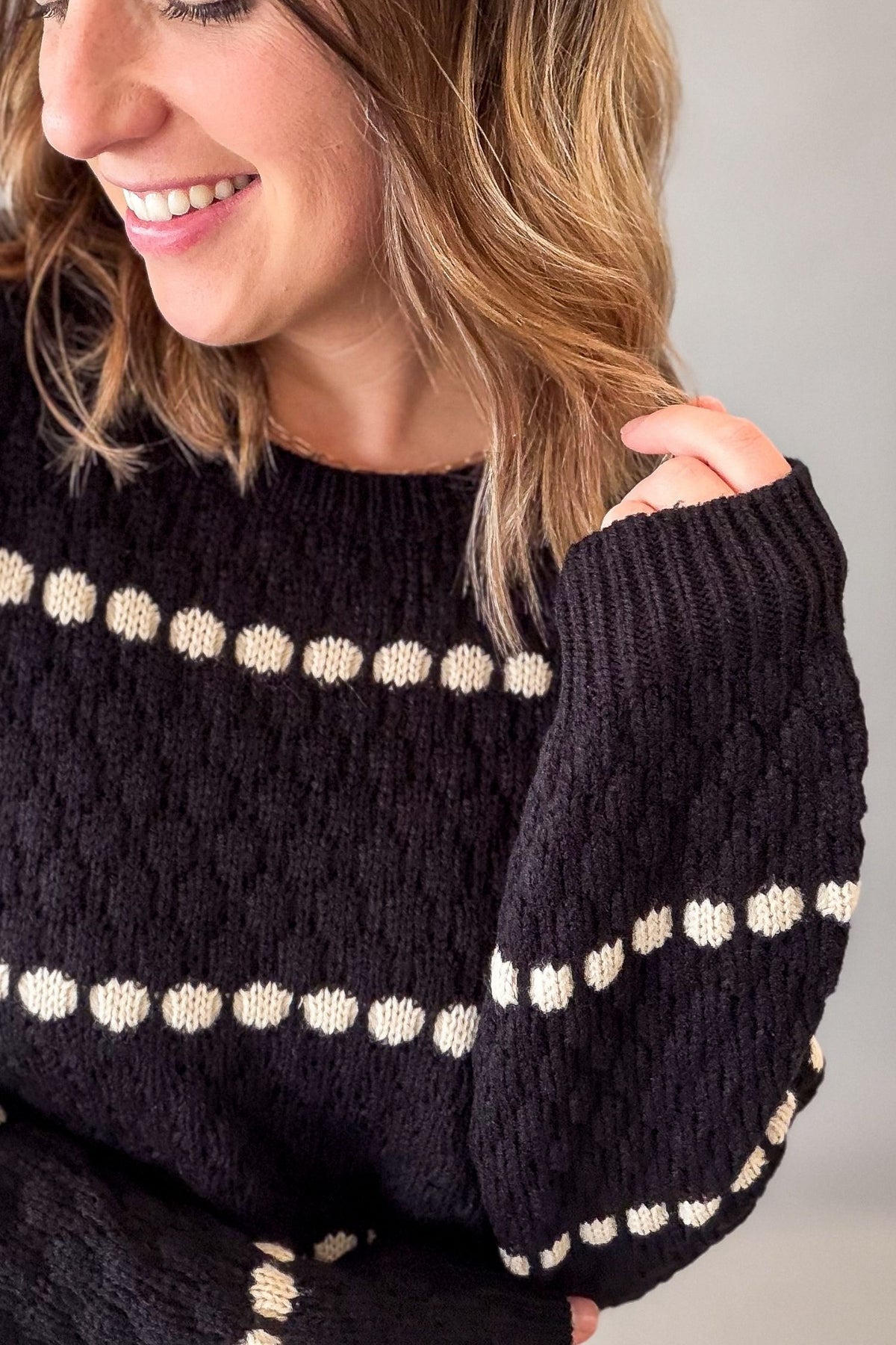 Balloon Sleeve Knit Striped Sweater- Black