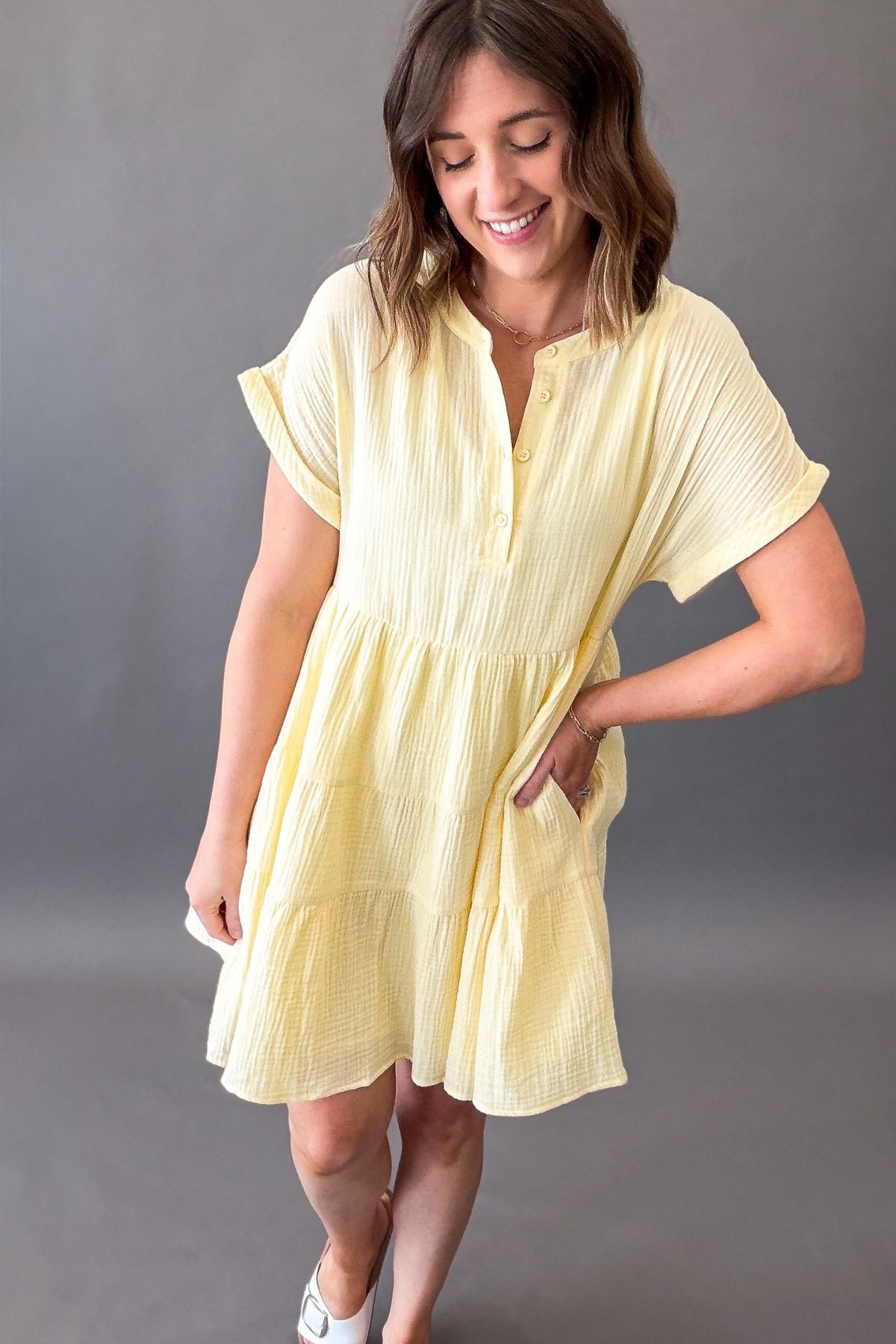 Lightweight cotton tiered dress with pockets