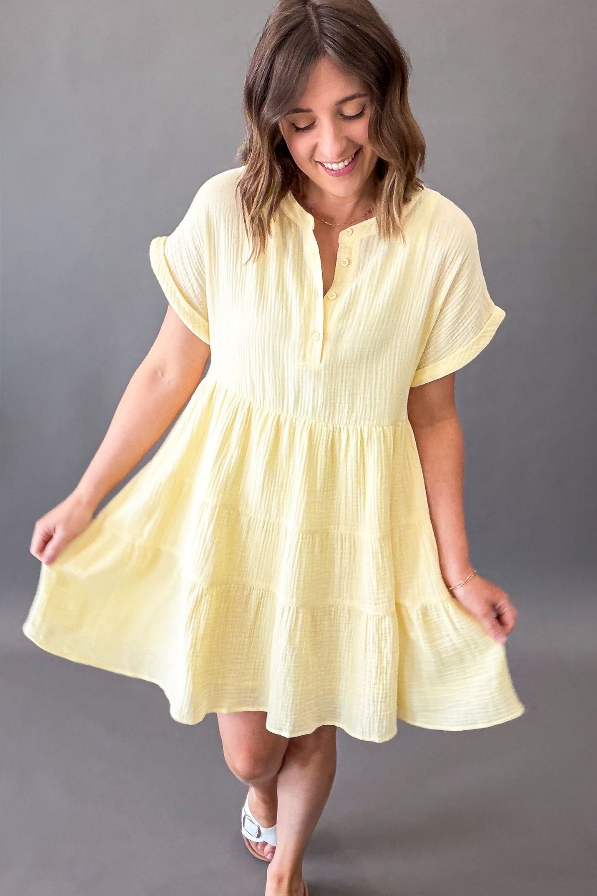 Soft yellow summer dress for women