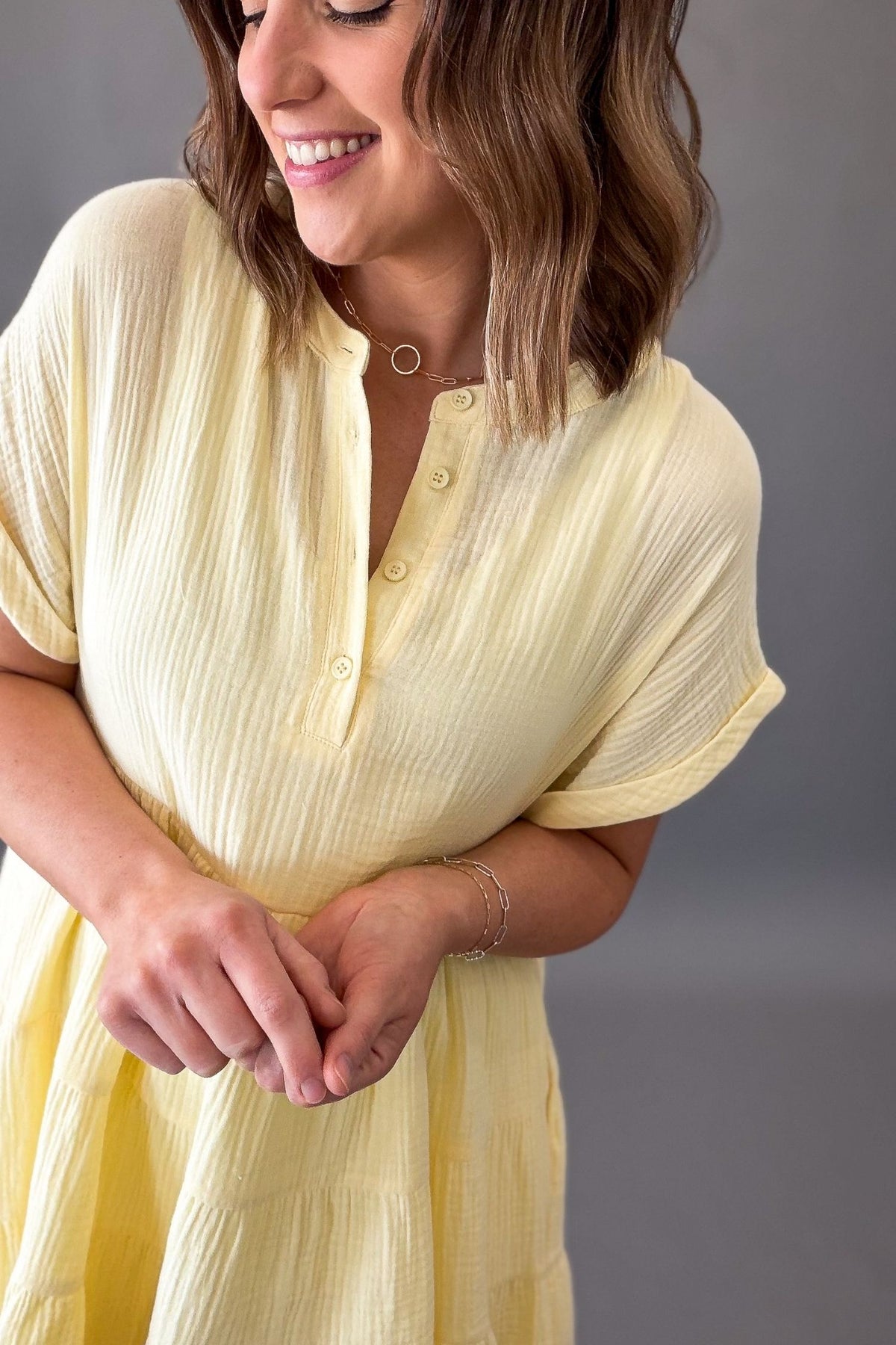 Relaxed fit cotton boutique dress in yellow