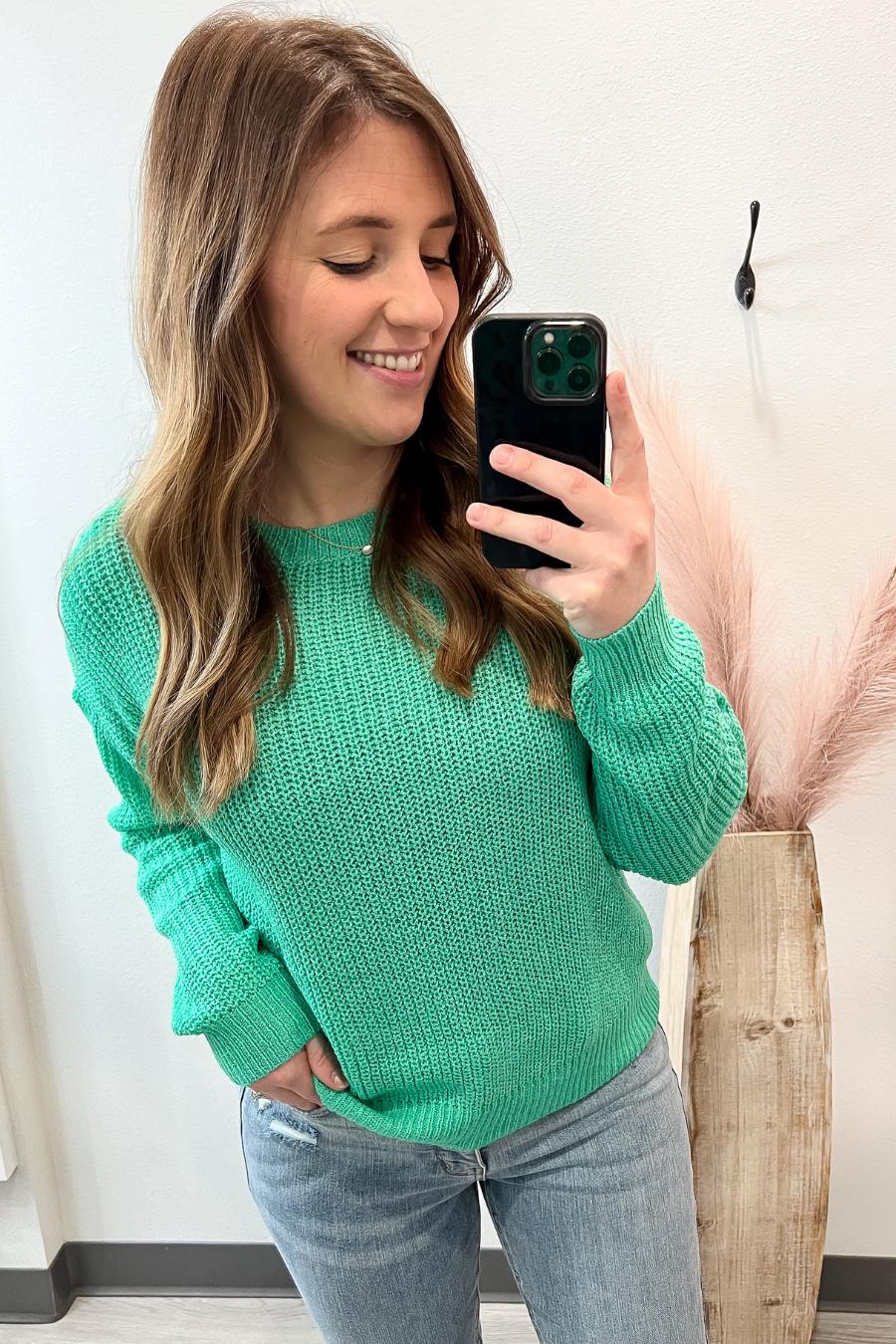 Basic Crew Neck Knit Sweater- Emerald