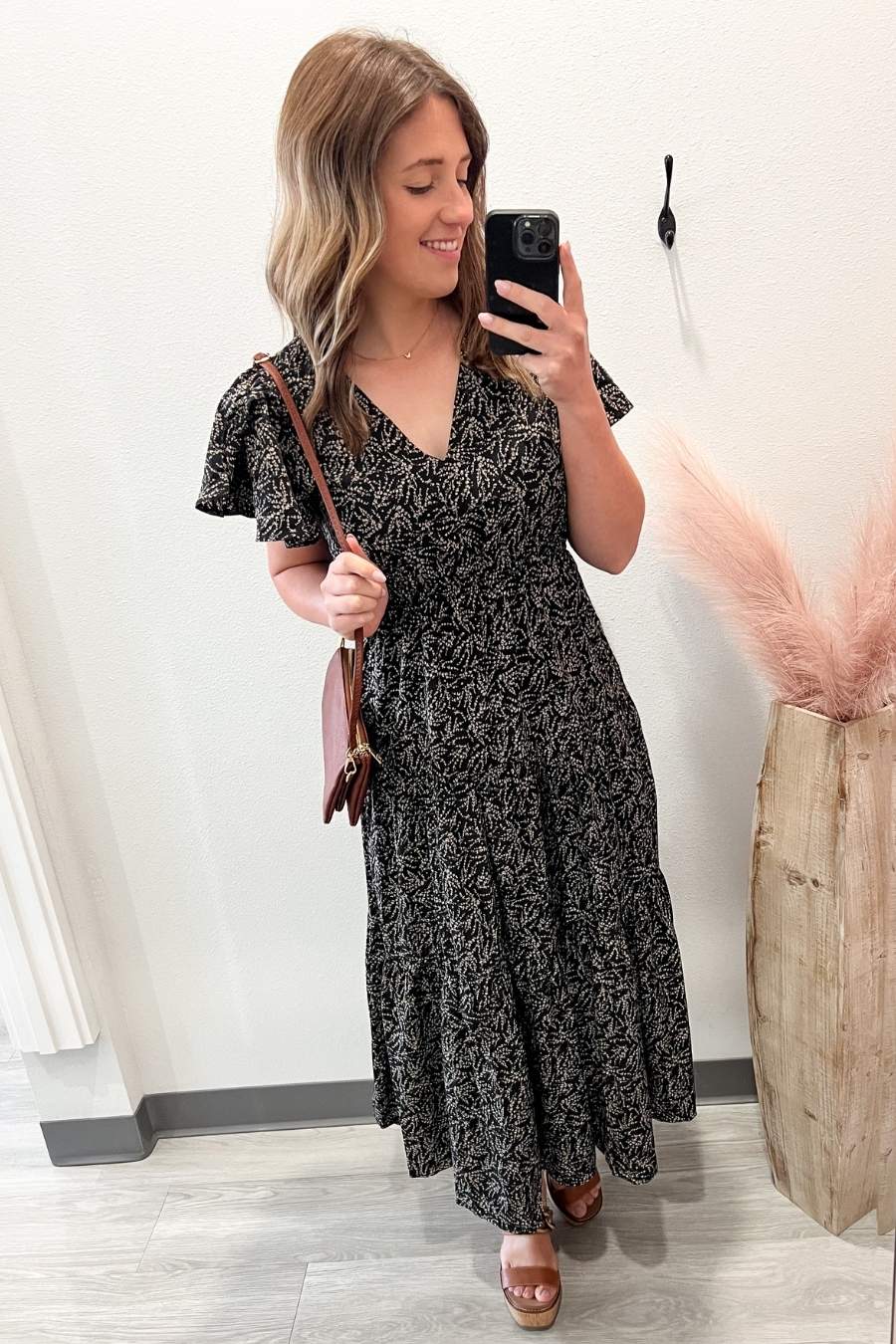 Black Abstract Floral Midi Dress