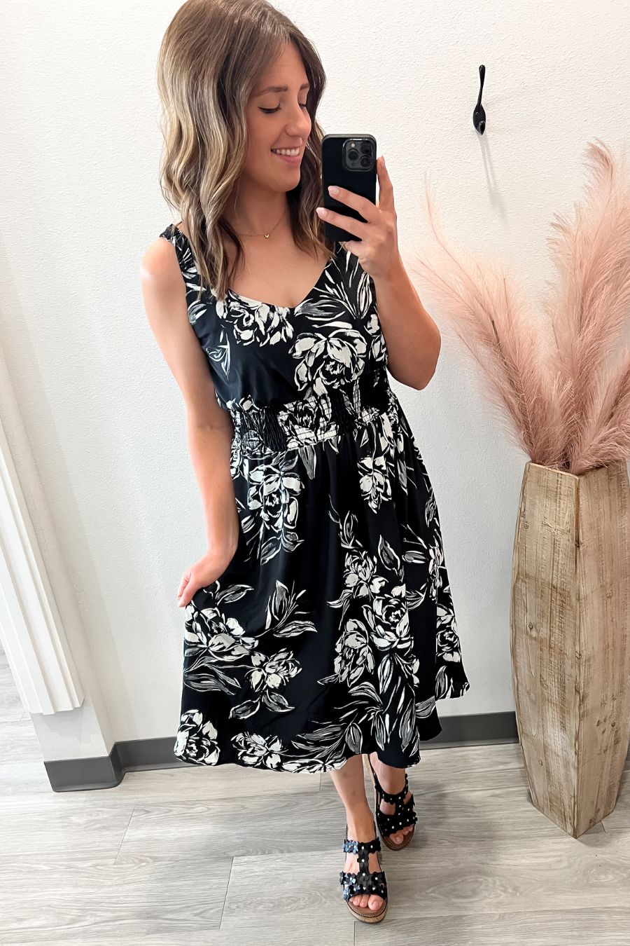 Black Floral Midi Dress